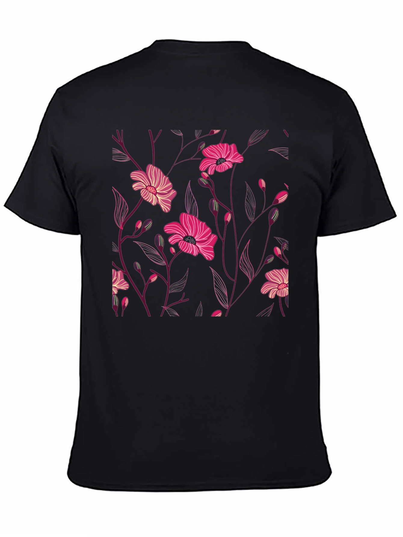 Black Floral Print Black T-Shirt view 4