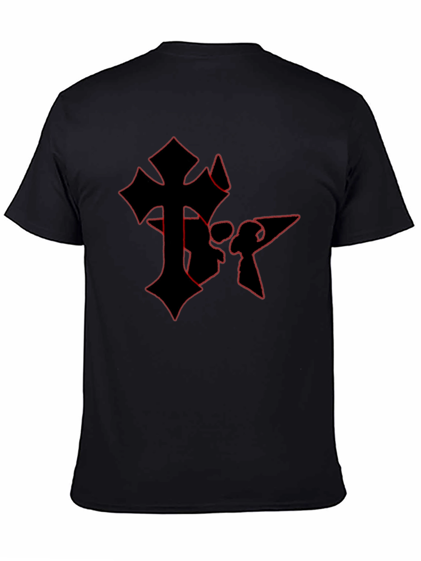 Black Edgy Gothic Cross Graphic Tee - Black Cotton Blend view 4