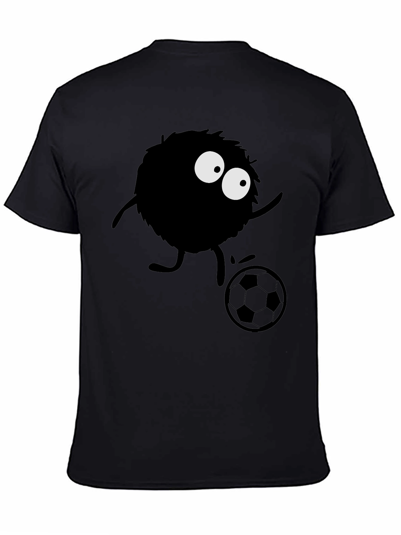 Black Fuzzy Monster Soccer T-Shirt - Black Cotton Tee view 4