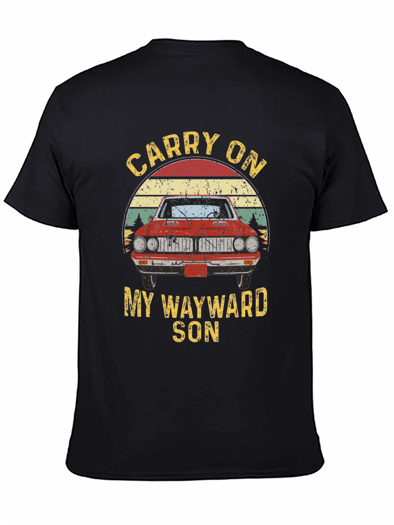 Black Carry On Wayward Son Graphic T-Shirt - Classic Car Design view 4