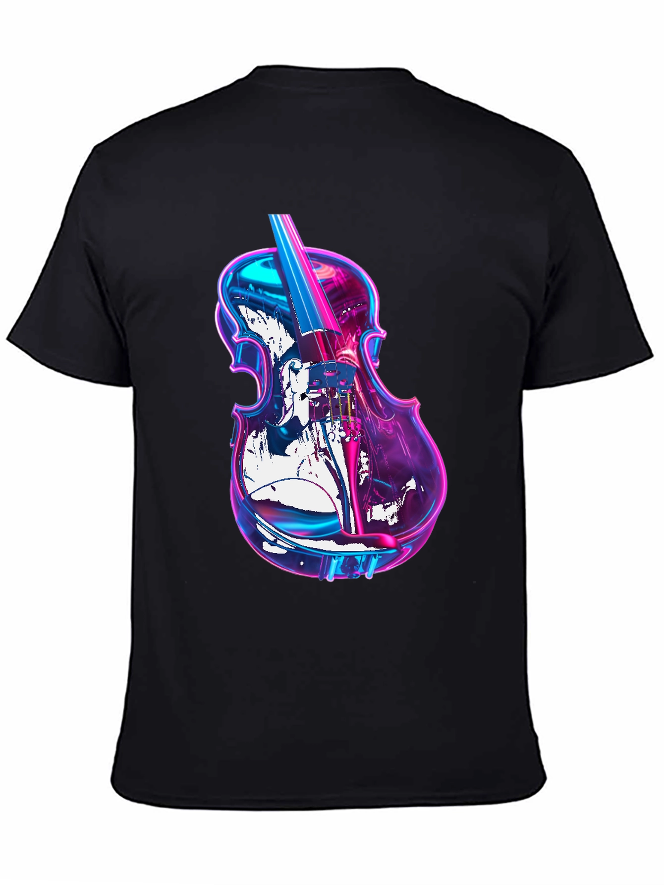 Black Vibrant Neon Violin Graphic Black T-Shirt view 4