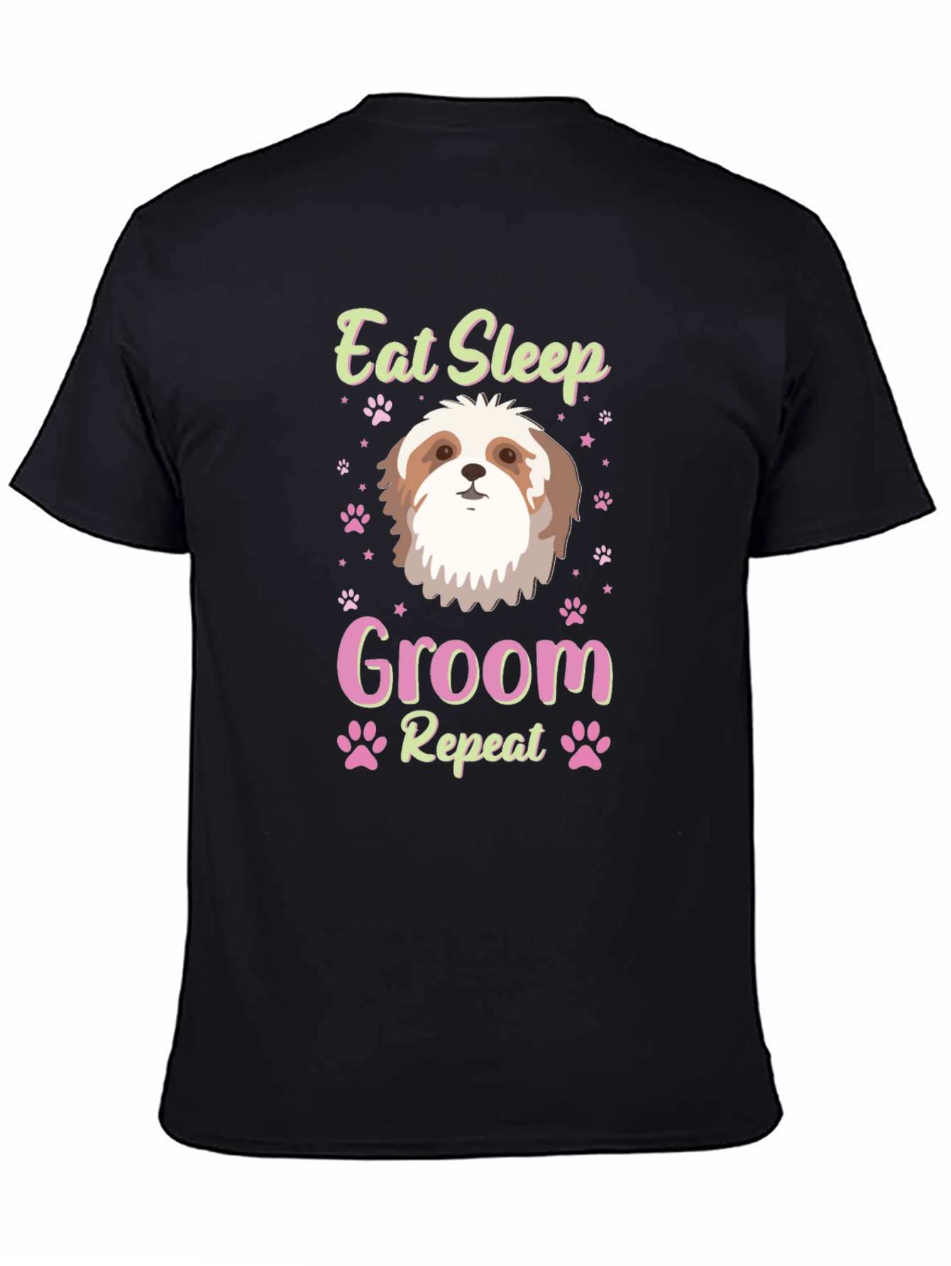 Black Eat Sleep Groom Shih Tzu Dog Lover T-Shirt view 4