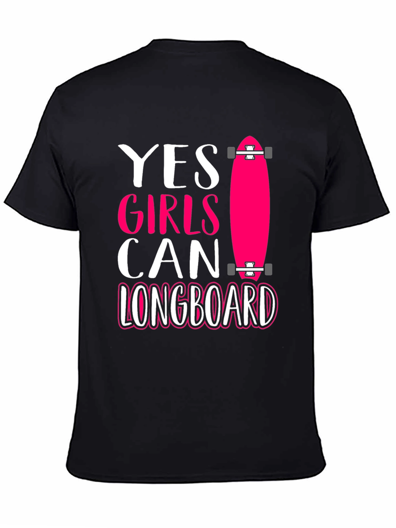 Black Yes Girls Can Longboard Graphic Tee view 4