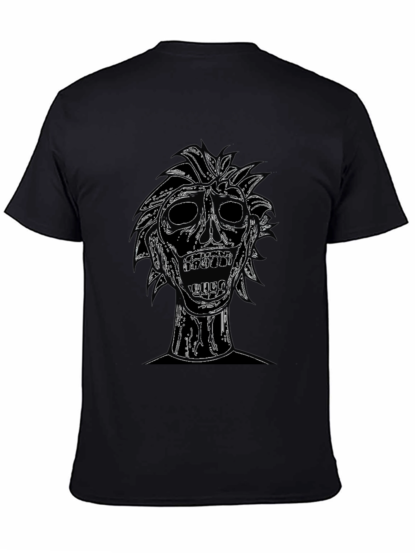 Black Edgy Skull Graphic Tee - Black Cotton T-Shirt view 4