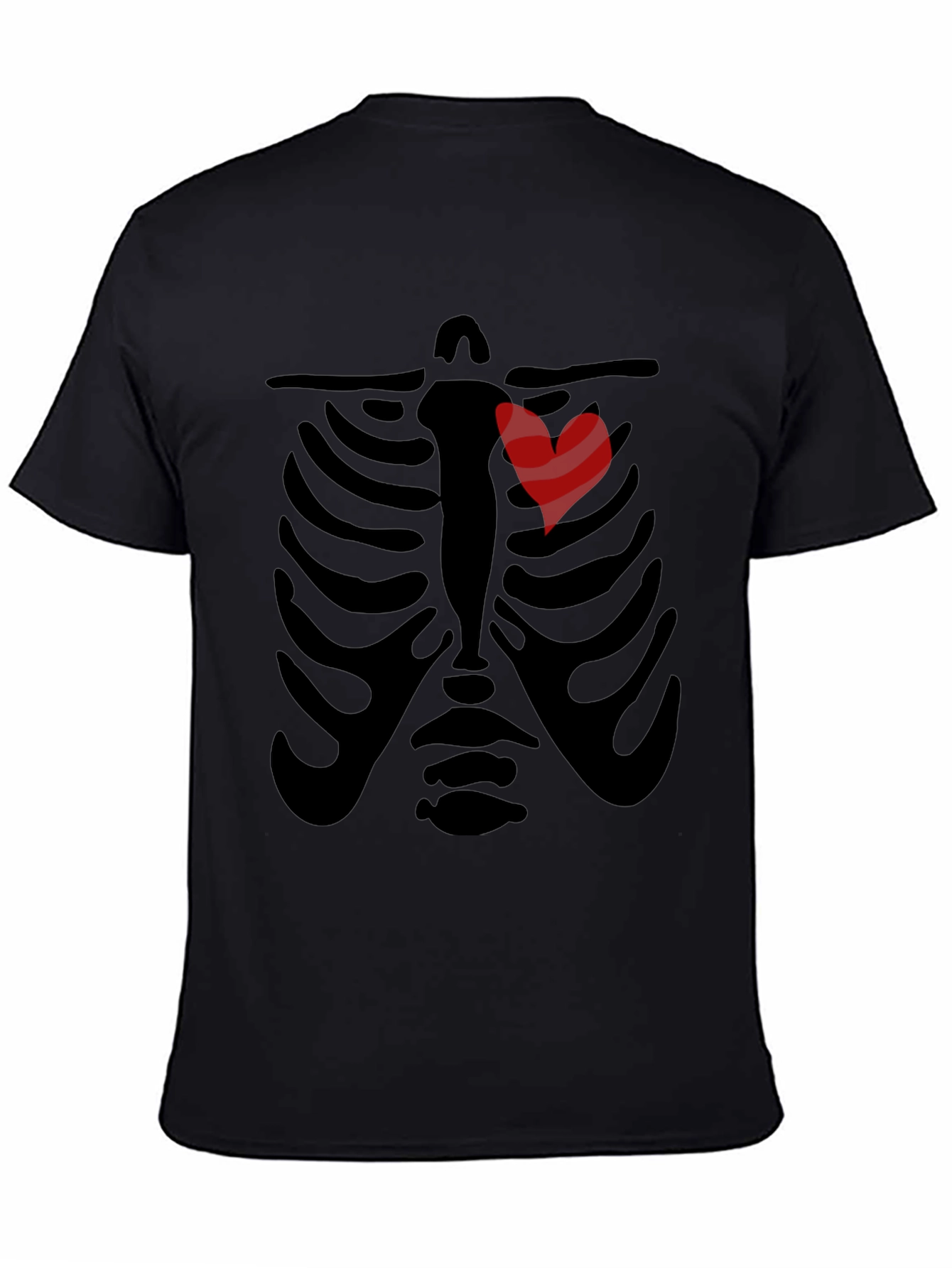 Black Rib Cage Heart Graphic Tee - Unique Skeleton Halloween Shirt view 4