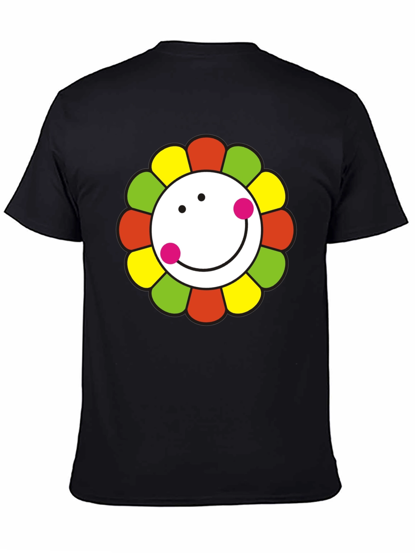 Black Smiley Flower Graphic T-Shirt - Black Cotton Tee view 4