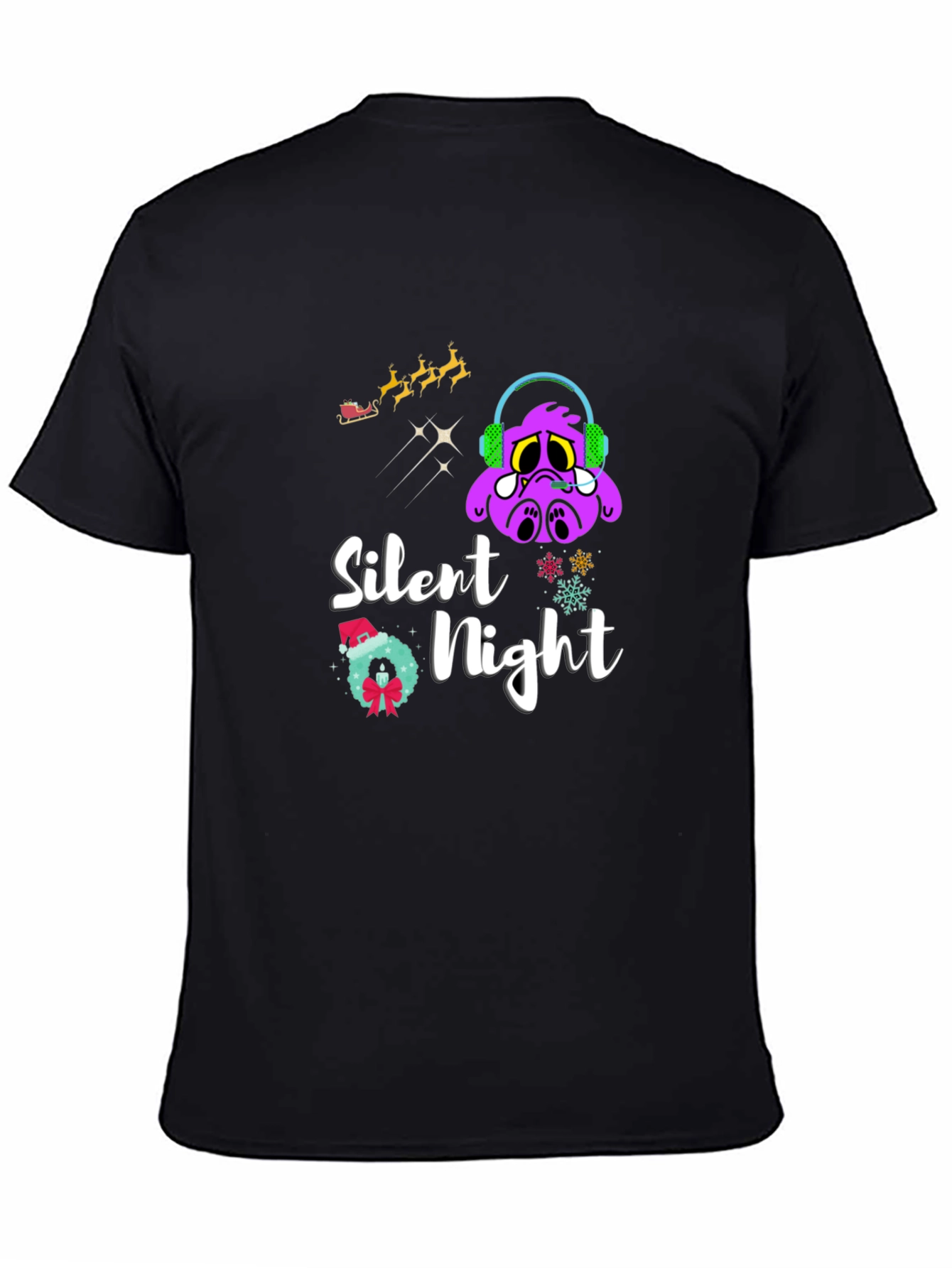 Black Silent Night Graphic T-Shirt - Christmas Holiday Tee view 4