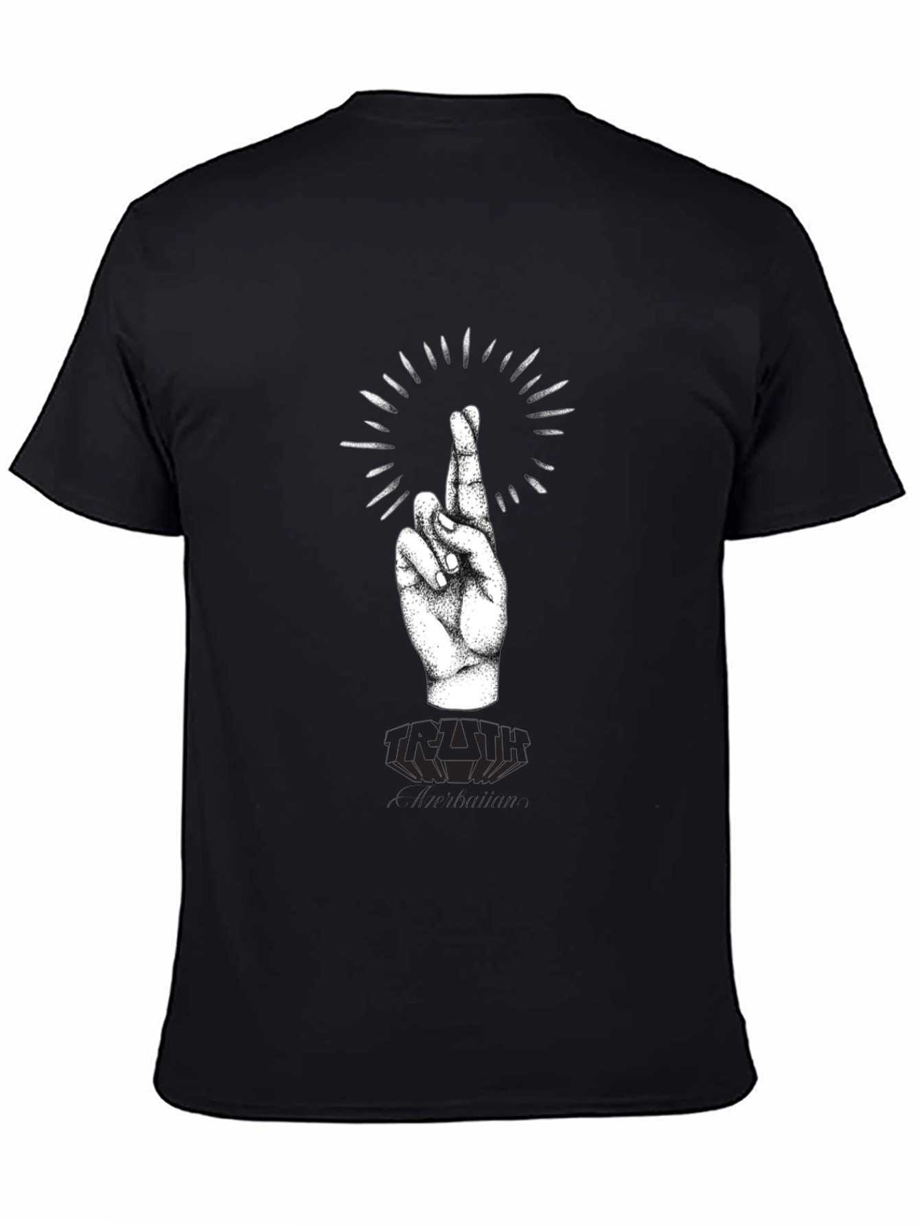Black Black T-Shirt with Crossed Fingers Graphic view 4