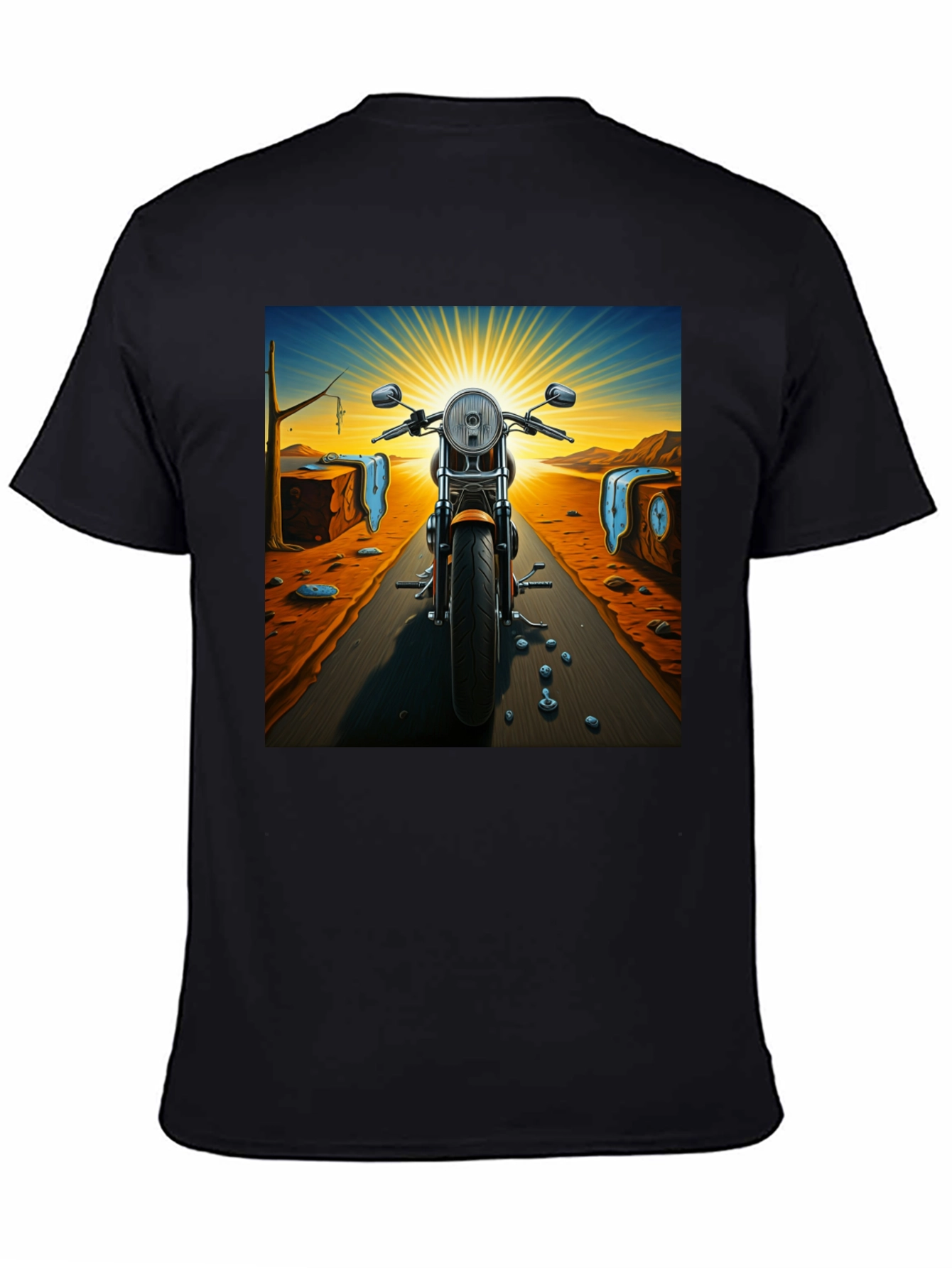 Black Surreal Motorcycle Ride T-Shirt view 4