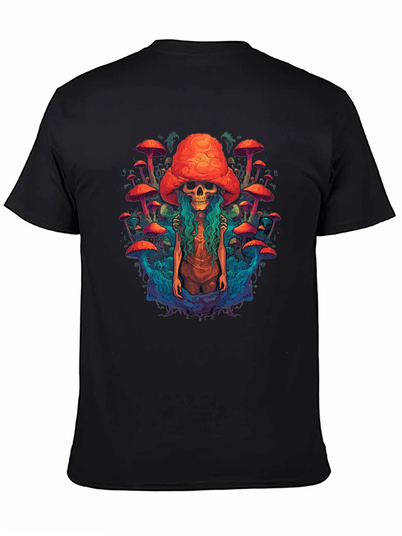 Black Mushroom Skull Graphic Tee - Unique Design view 4