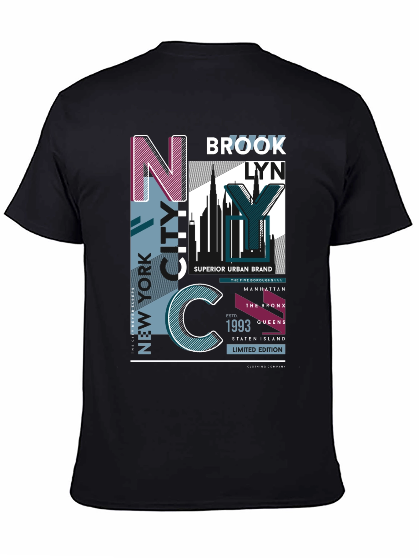 Black New York City Graphic Print T-Shirt view 4