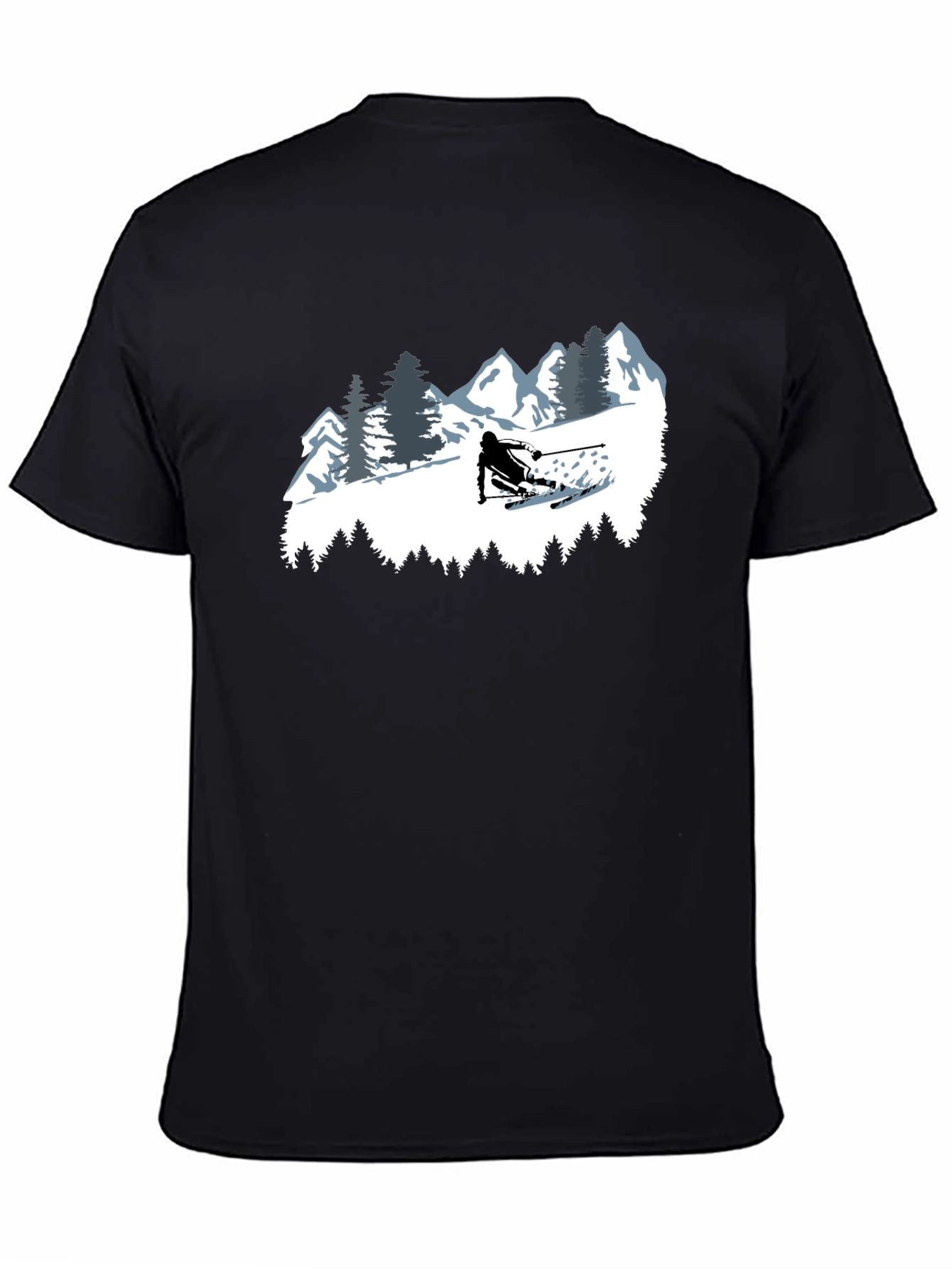 Black Skiing T-Shirt - Mountain Adventure Tee view 4