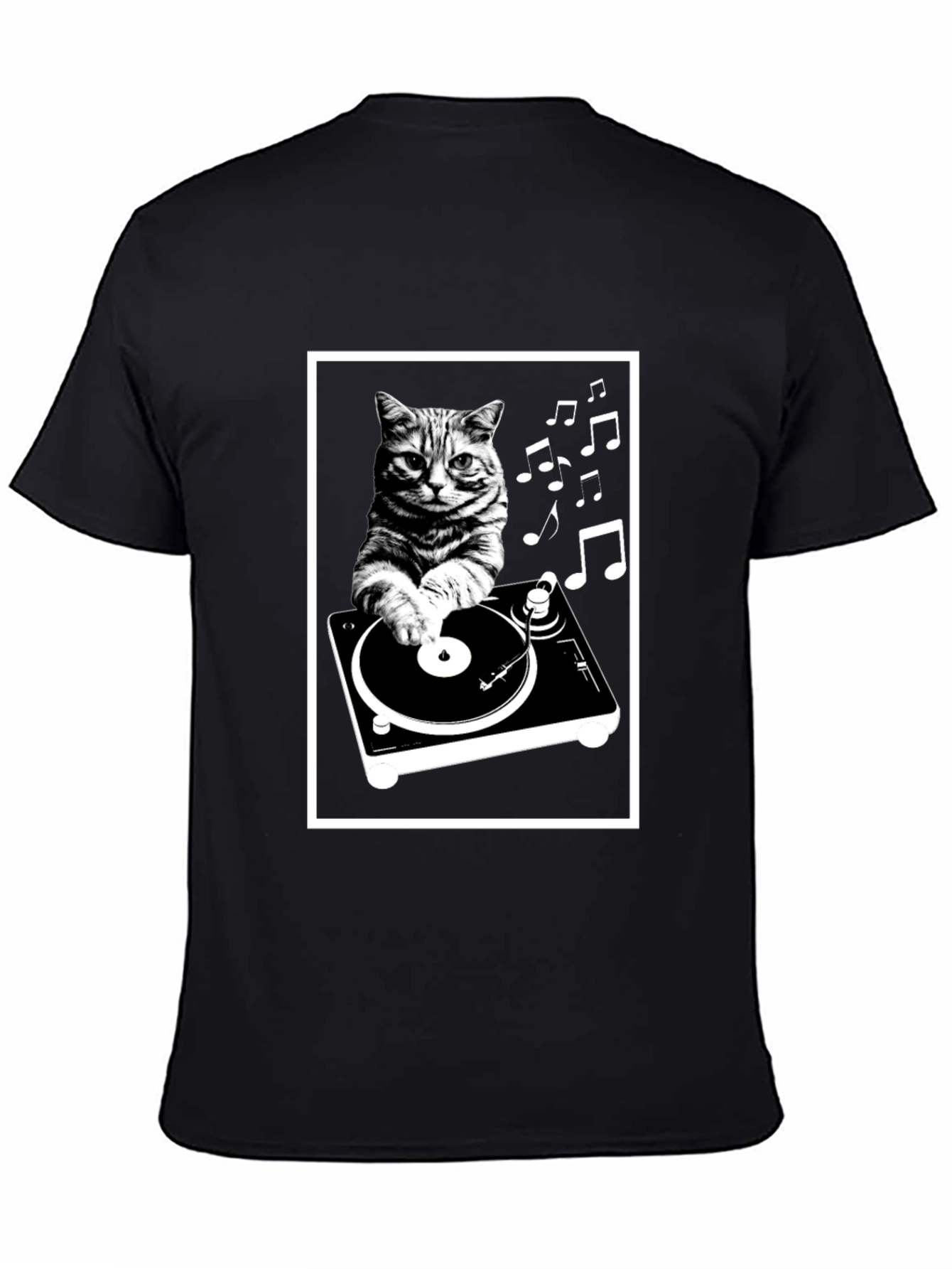 Black DJ Cat T-Shirt - Music Lover's Tee view 4