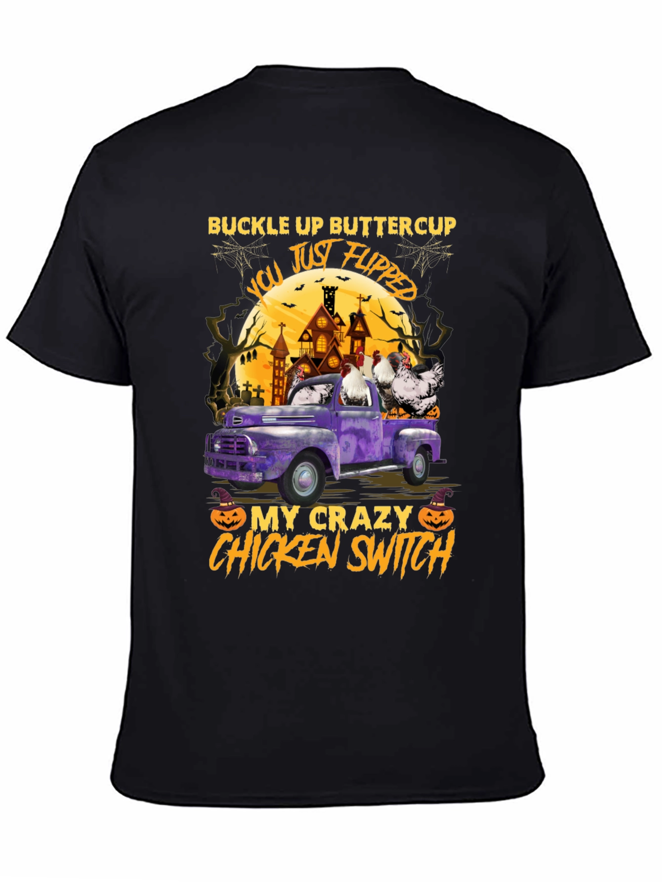 Black Crazy Chicken Switch Halloween T-Shirt view 4