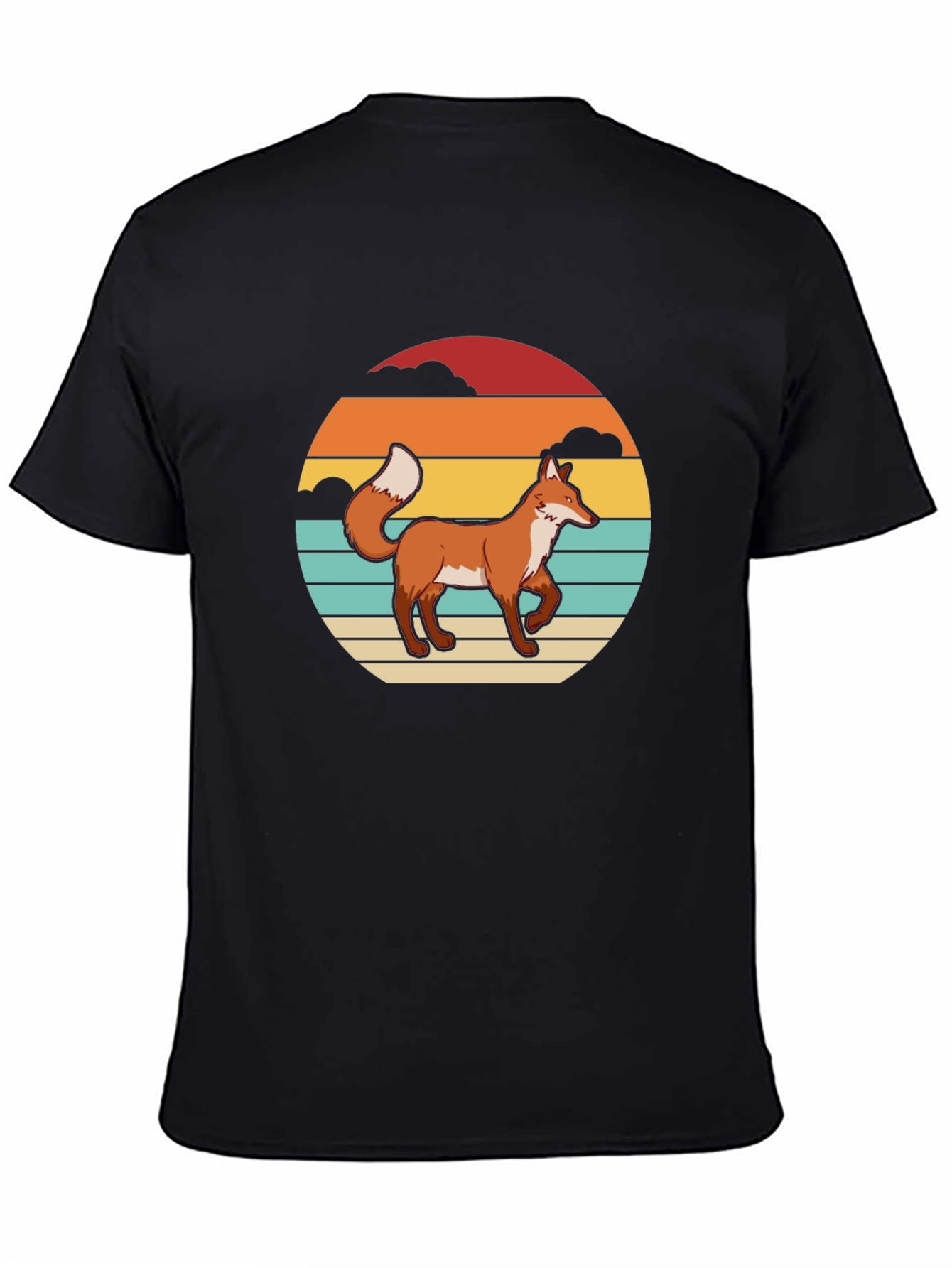 Black Retro Fox Graphic Tee - Sunset Design view 4