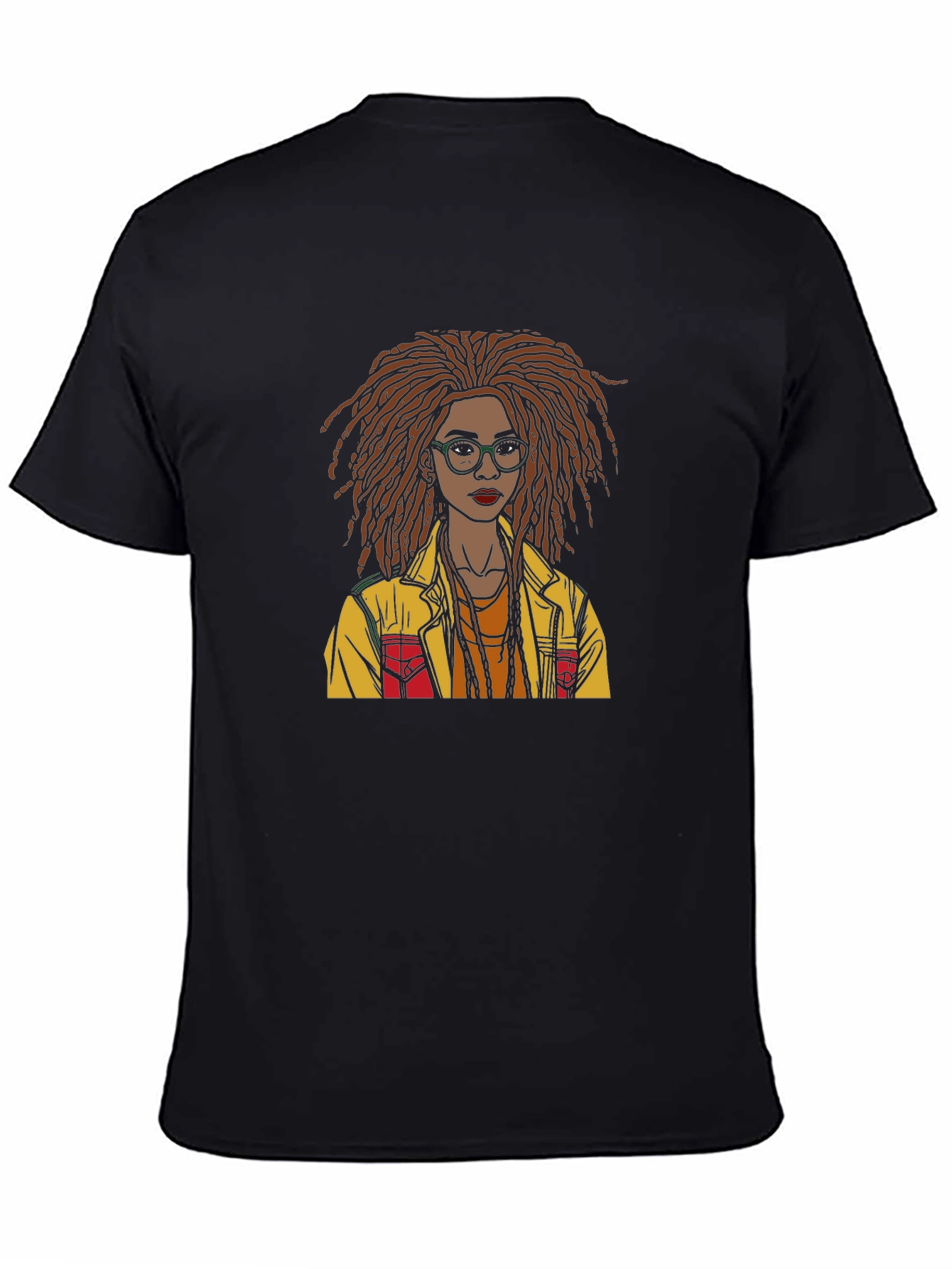 Black Stylish Graphic T-Shirt - Woman with Dreadlocks Art view 4