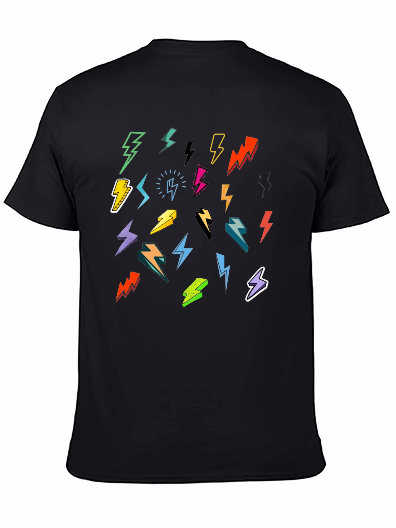 Black Lightning Bolt Graphic Print Black T-Shirt view 4