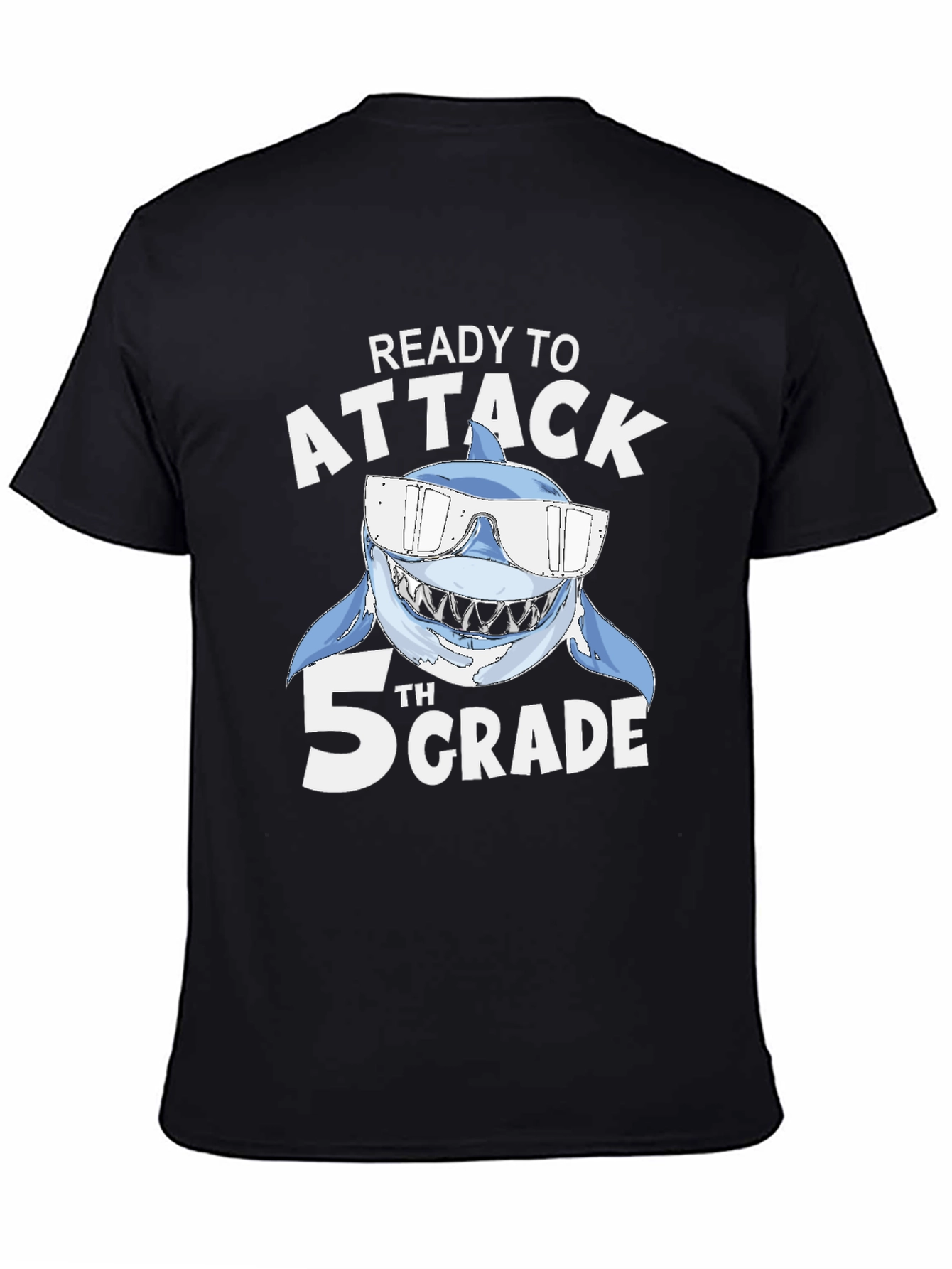 Black Ready to Attack 5th Grade Shark T-Shirt view 4