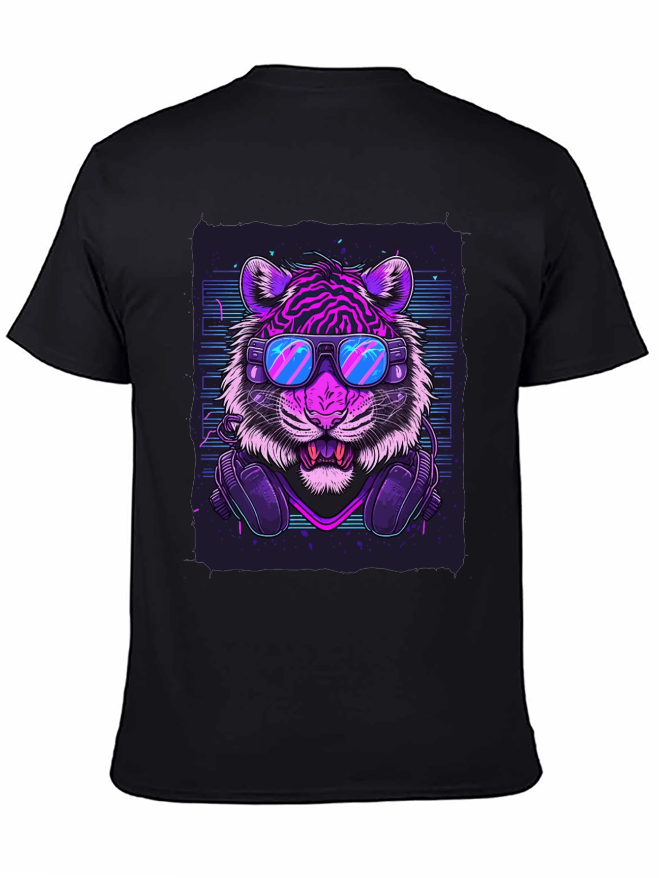 Black Neon Tiger Graphic Tee - Cool Animal Print T-Shirt view 4