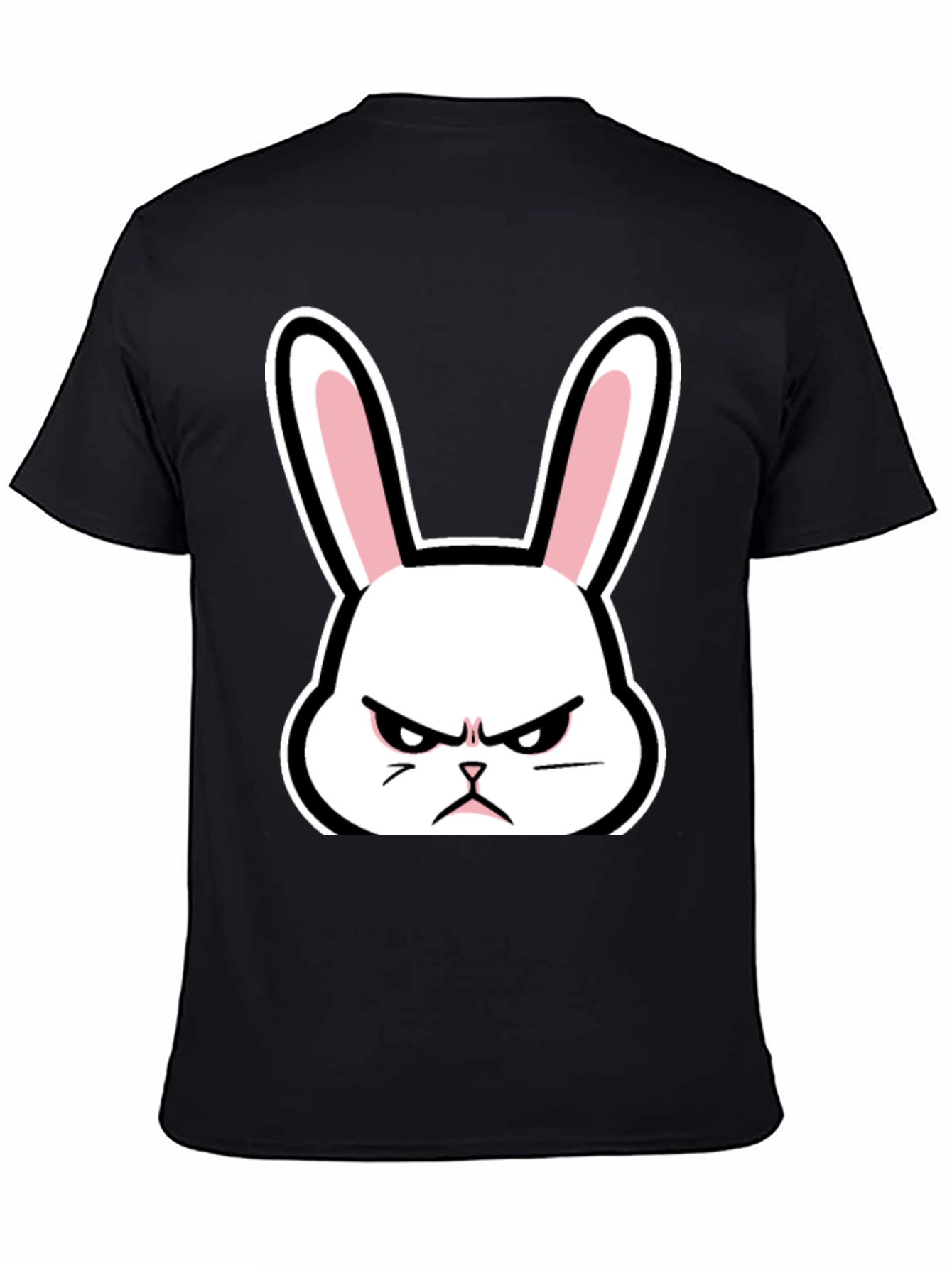 Black Grumpy Bunny T-Shirt - Black Cotton Angry Rabbit Tee view 4