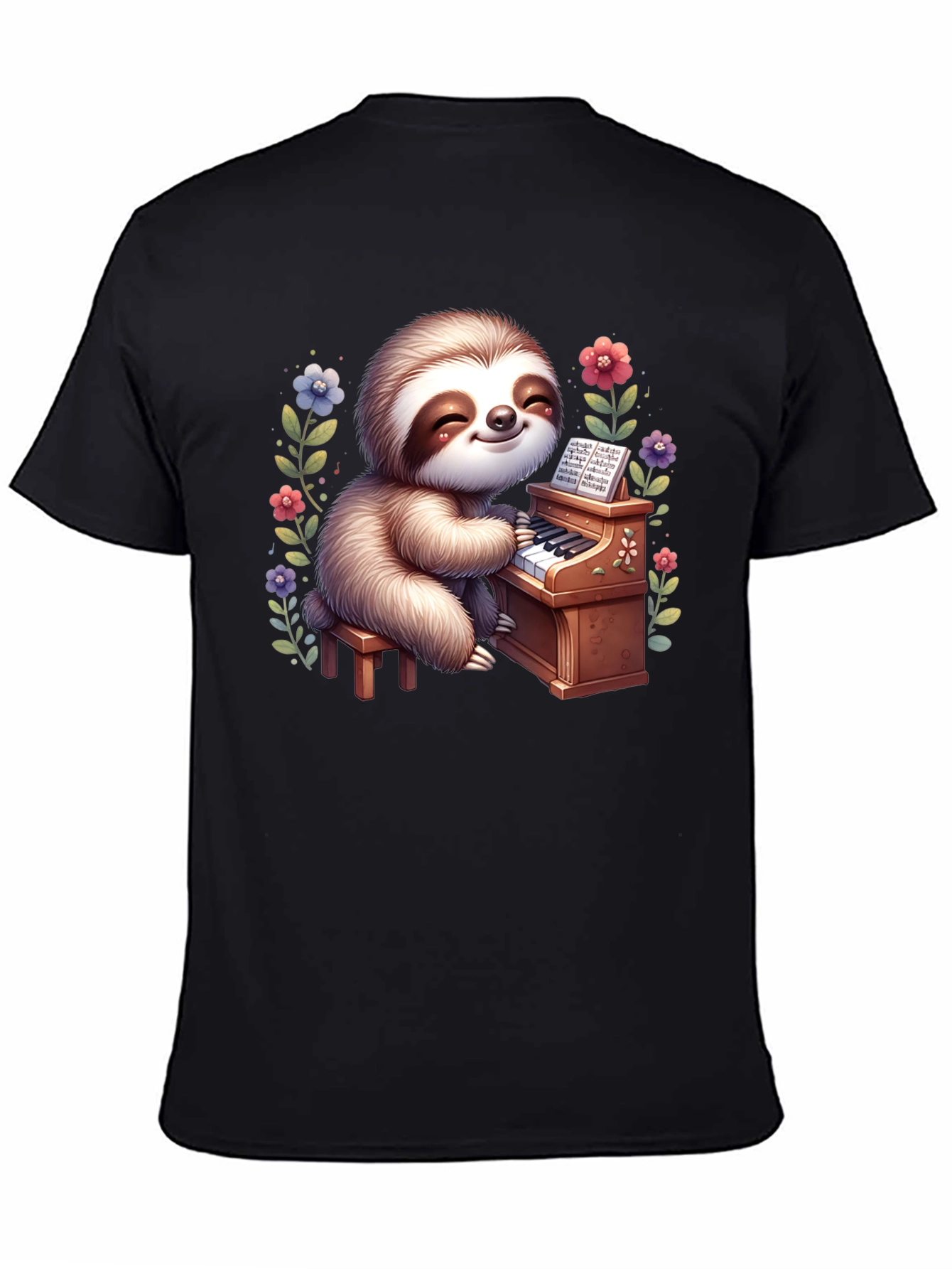 Black Sloth Pianist Graphic Tee - Cute & Unique! view 4