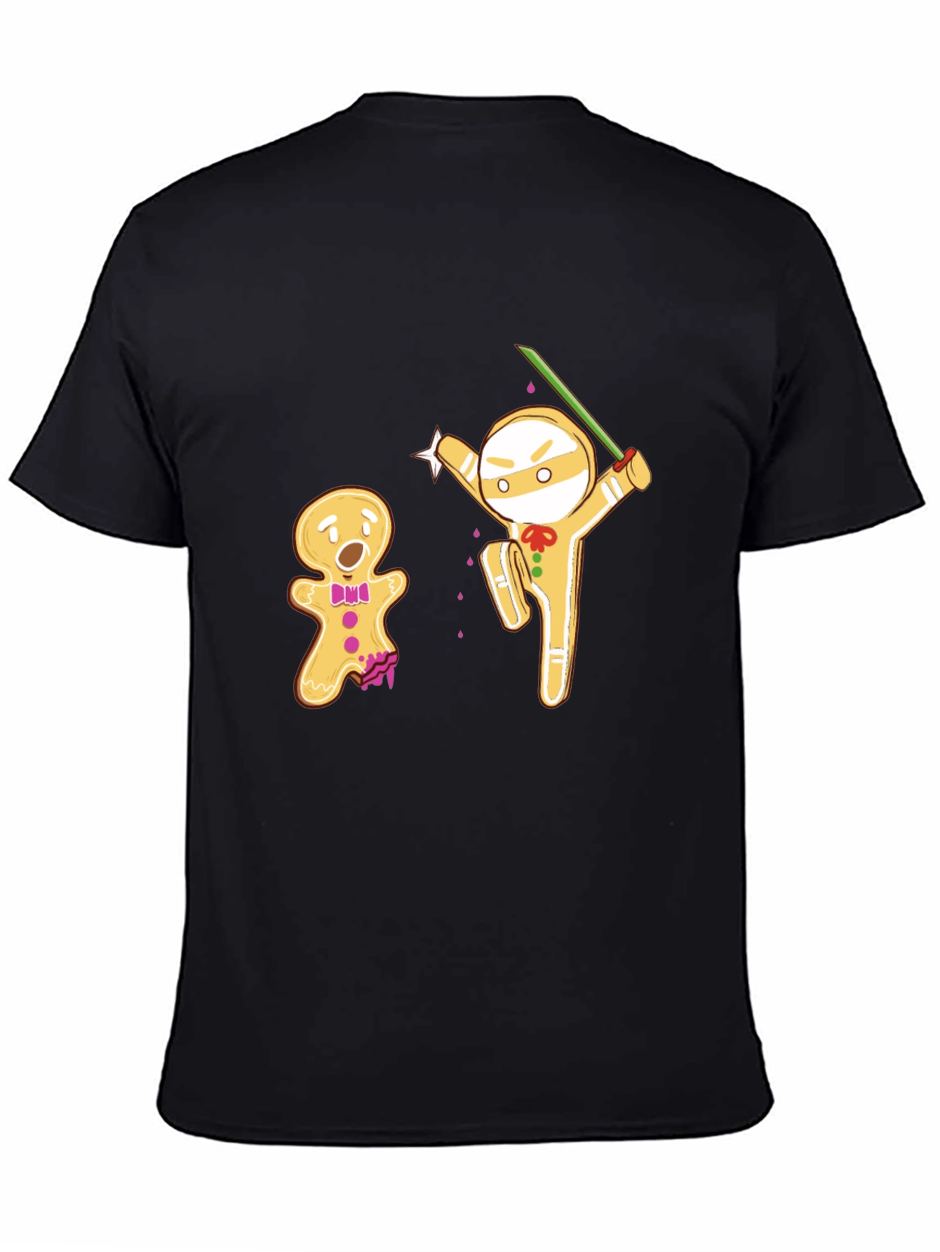 Black Gingerbread Ninja Funny Black T-Shirt view 4