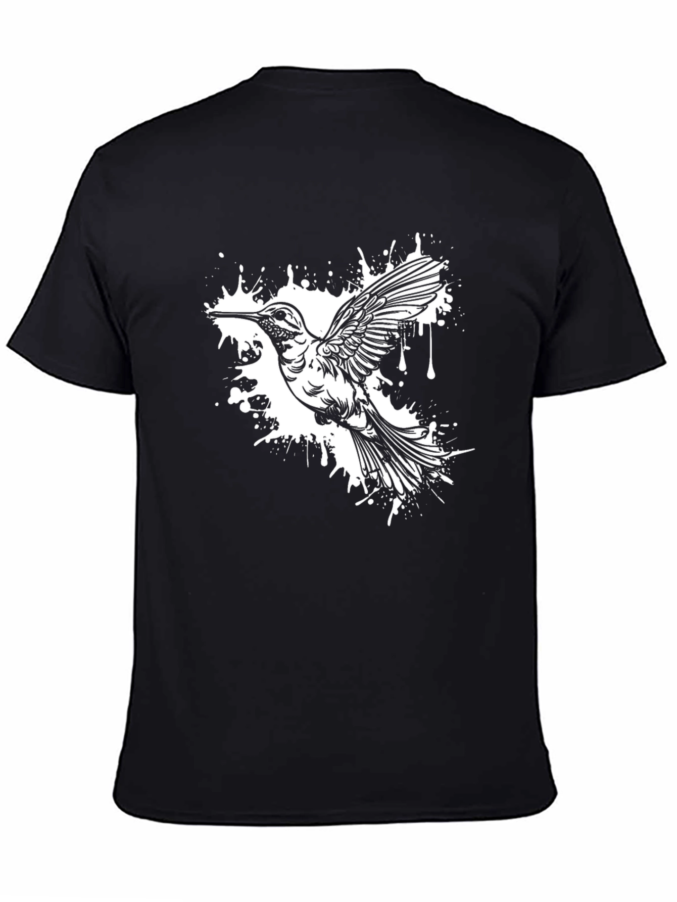Black Hummingbird Splash Graphic Tee - Black Cotton Blend view 4