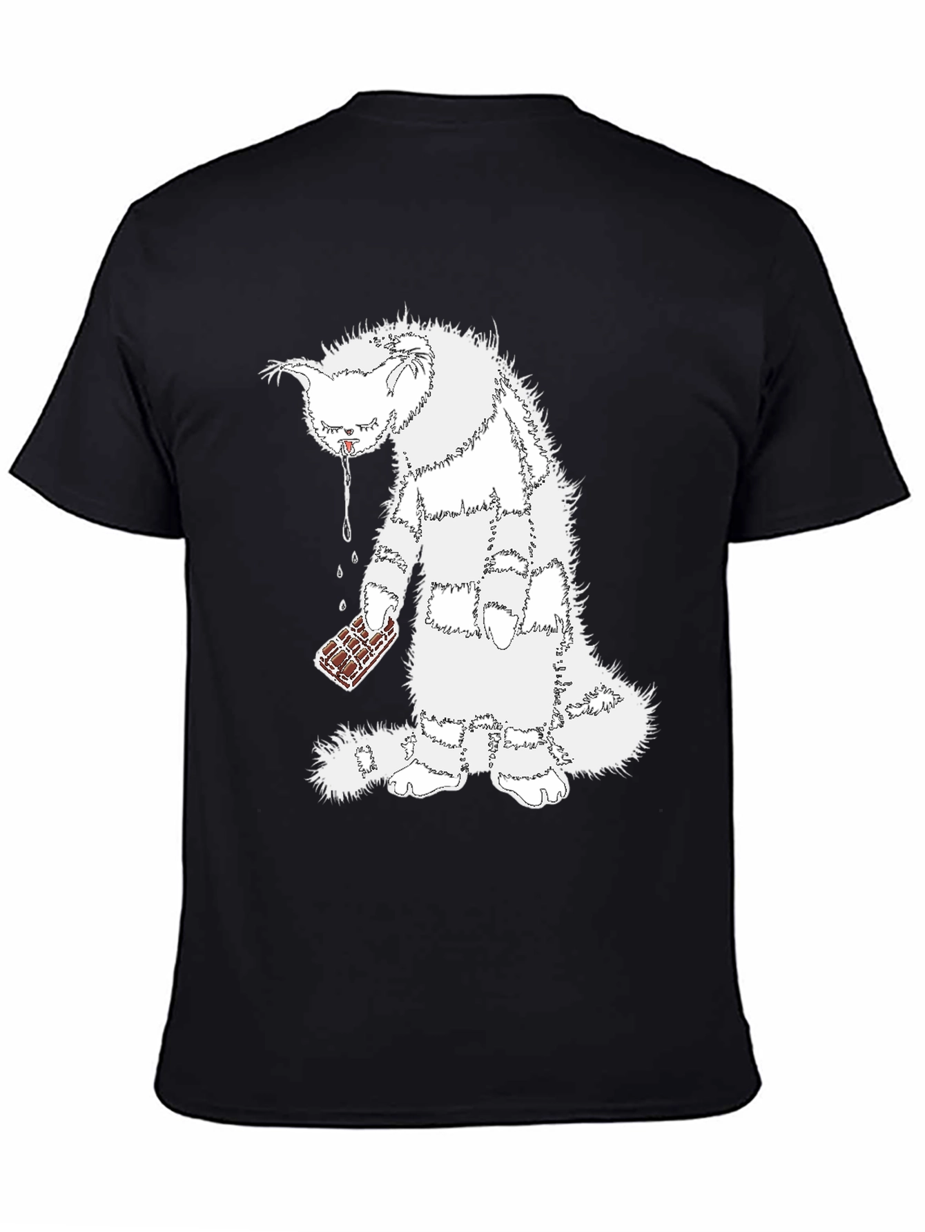 Black Funny Cat Chocolate T-Shirt - Unisex Black Tee view 4