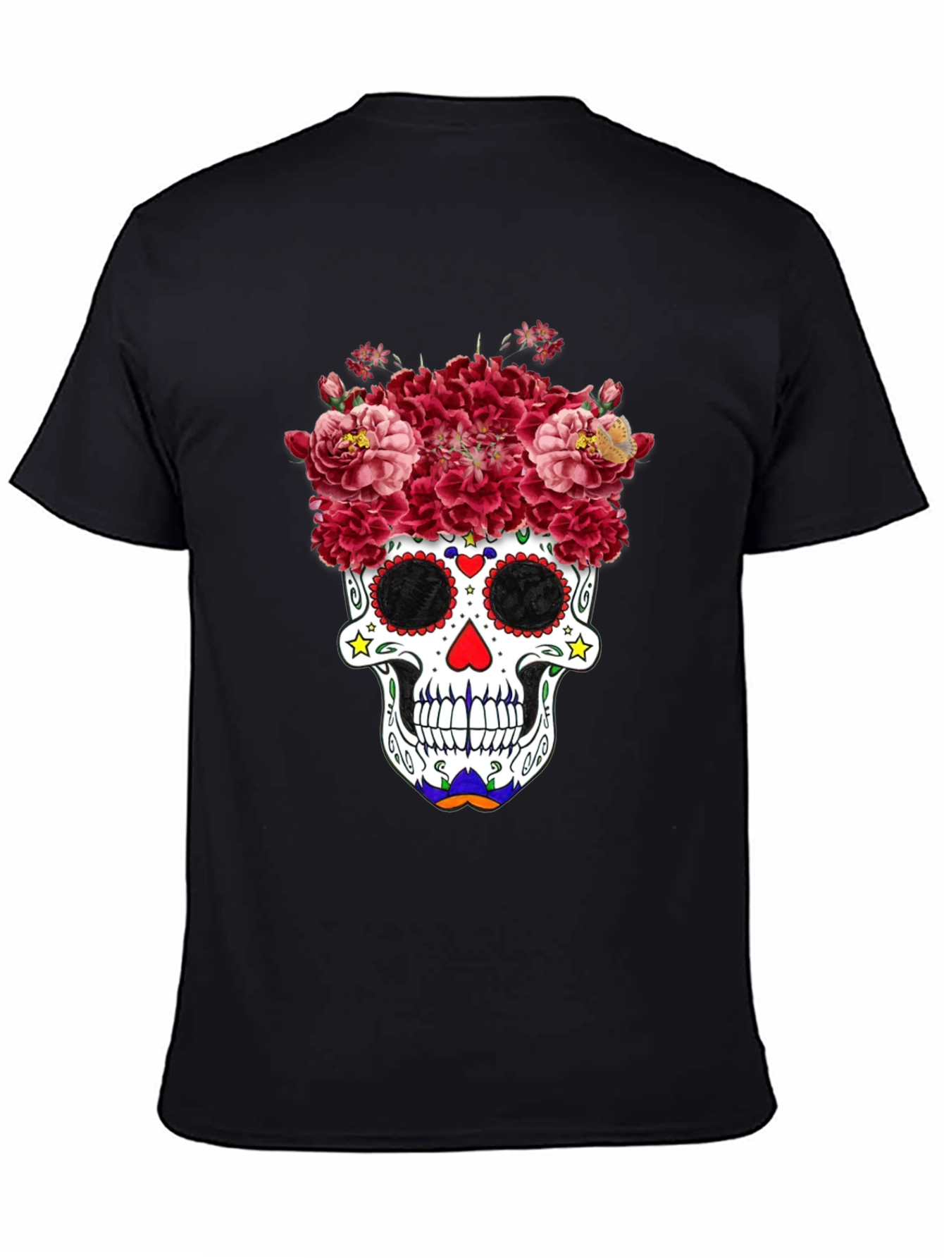 Black Floral Sugar Skull Graphic Tee - Day of the Dead view 4