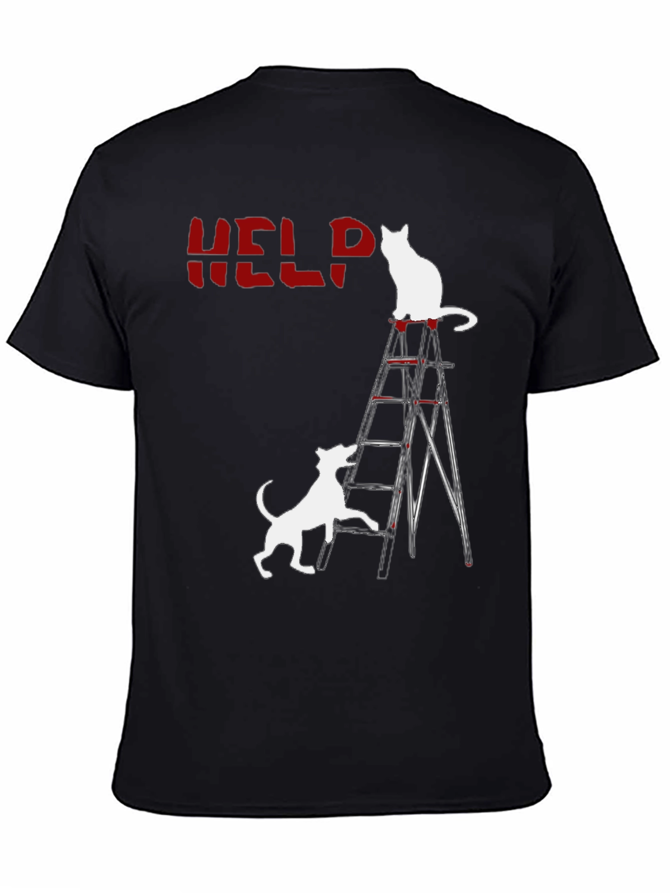 Black Funny Cat & Dog HELP T-Shirt  view 4