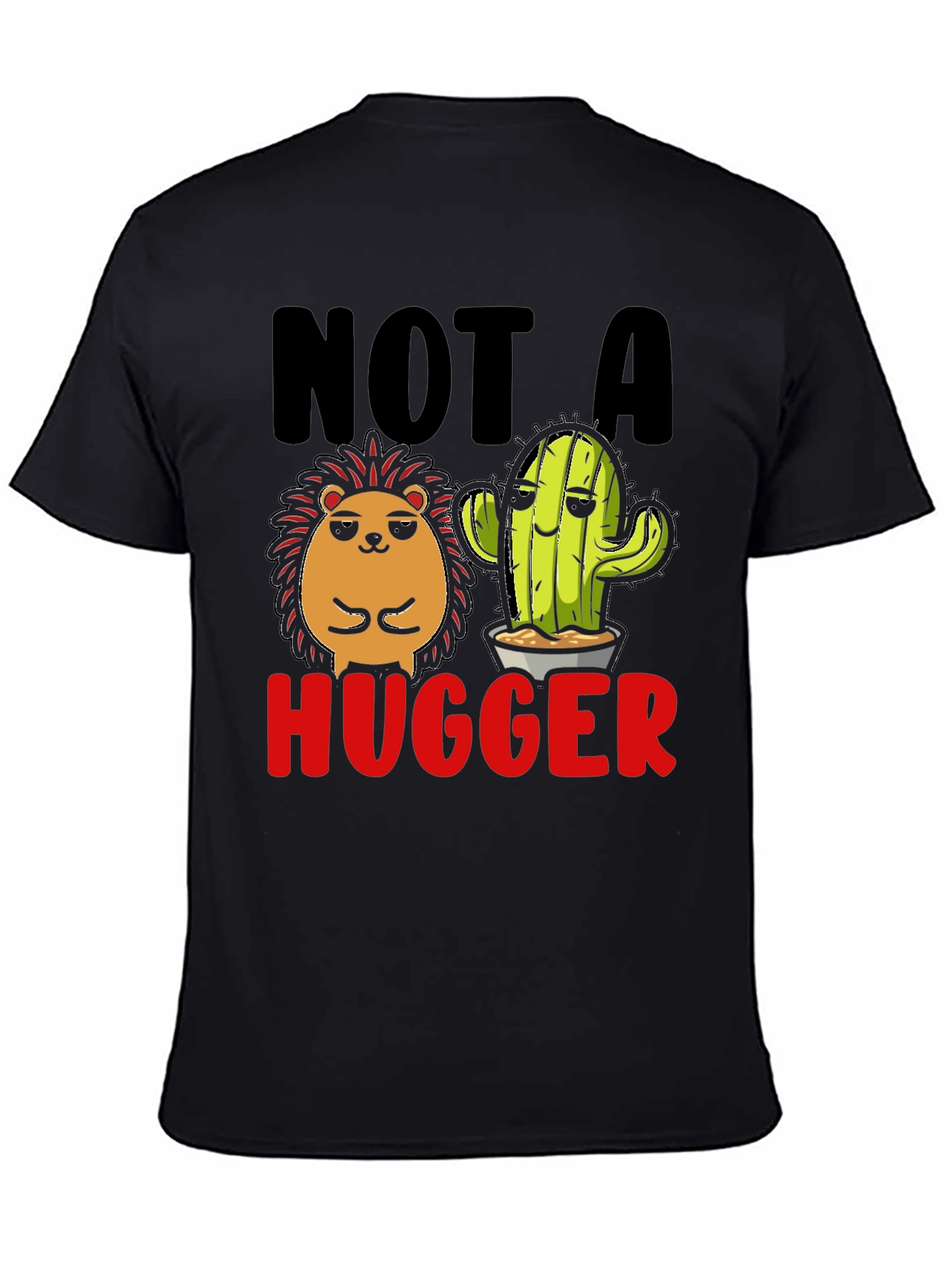 Black Not a Hugger T-Shirt Funny Cactus Hedgehog view 4