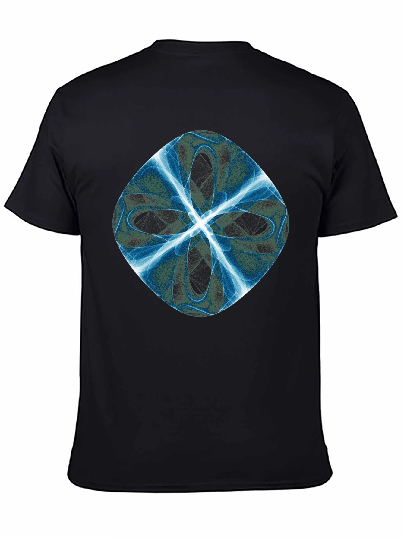 Black Abstract Blue Petal Graphic Black T-Shirt view 4