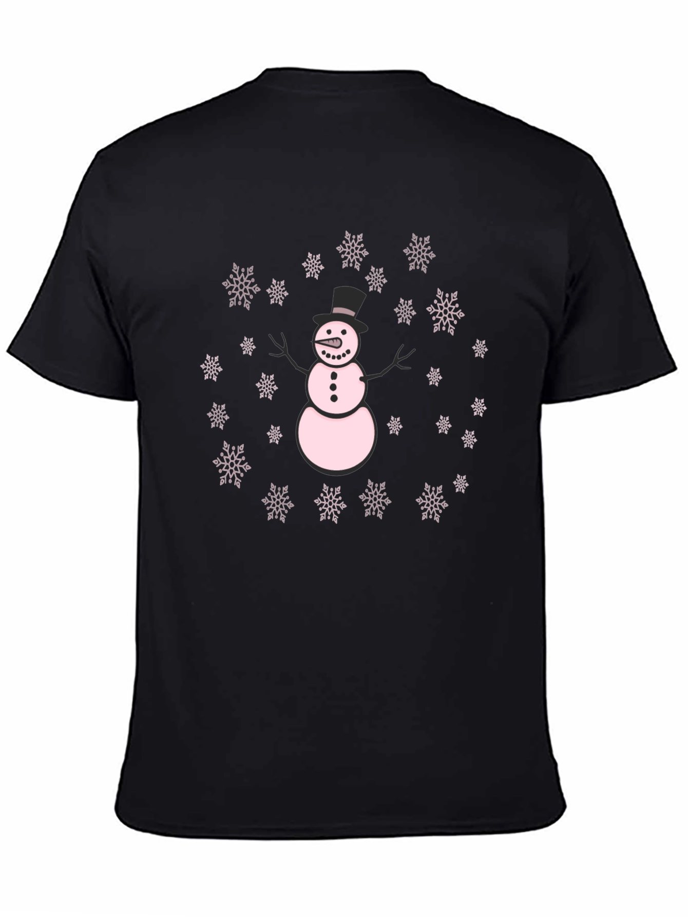 Black Snowman & Snowflake Black Holiday T-Shirt view 4