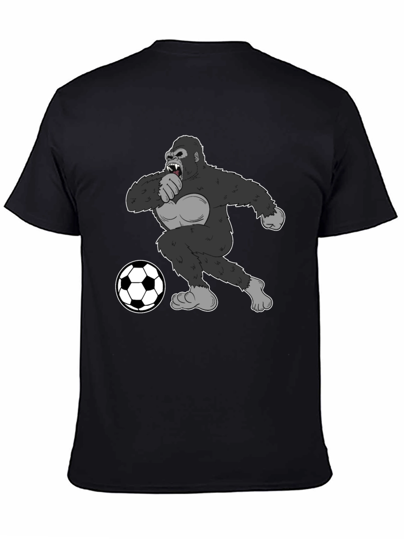 Black Gorilla Soccer Fan T-Shirt - Black Graphic Tee view 4