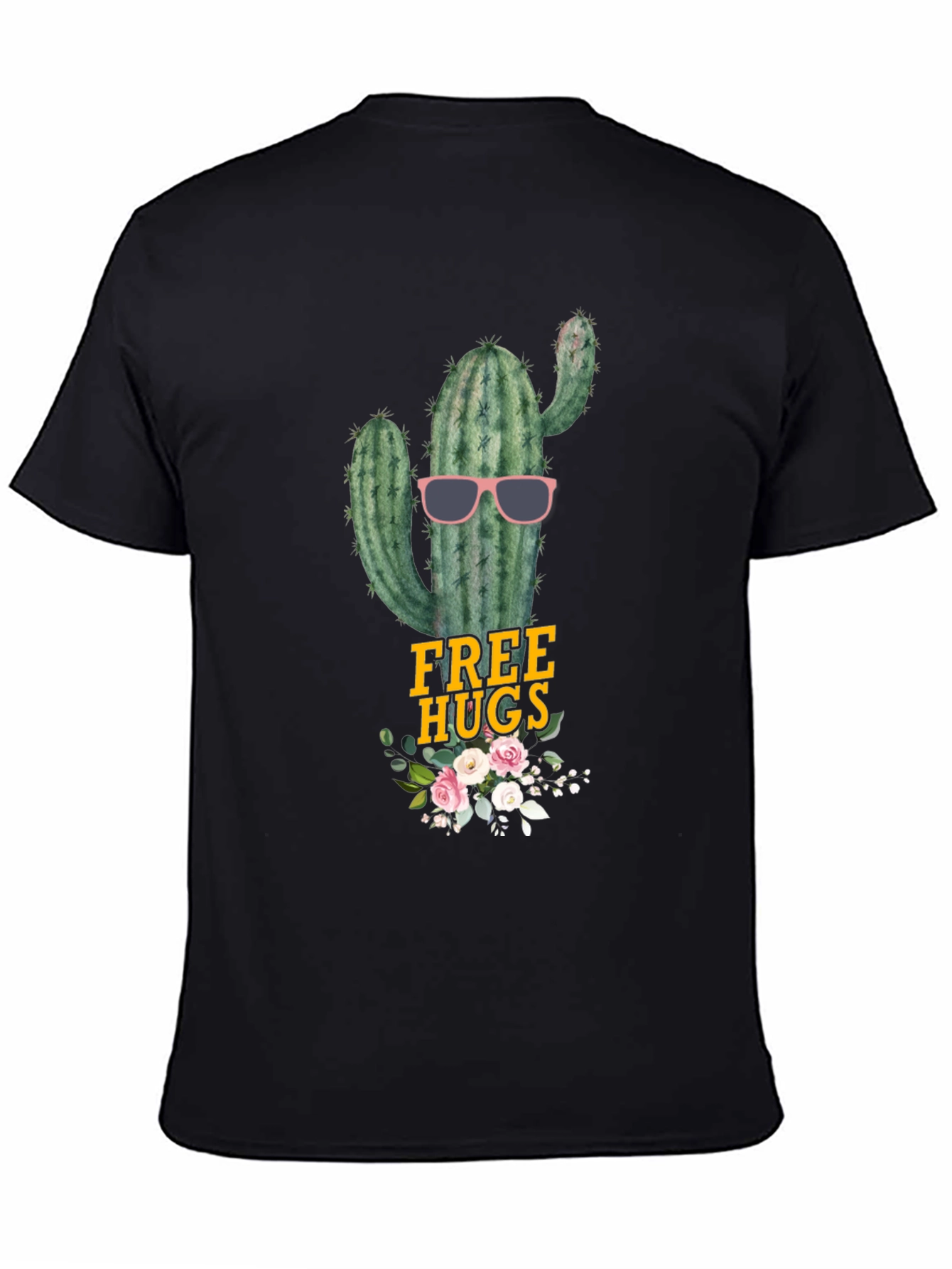 Black Cactus Free Hugs Graphic Tee - Funny Novelty Shirt view 4