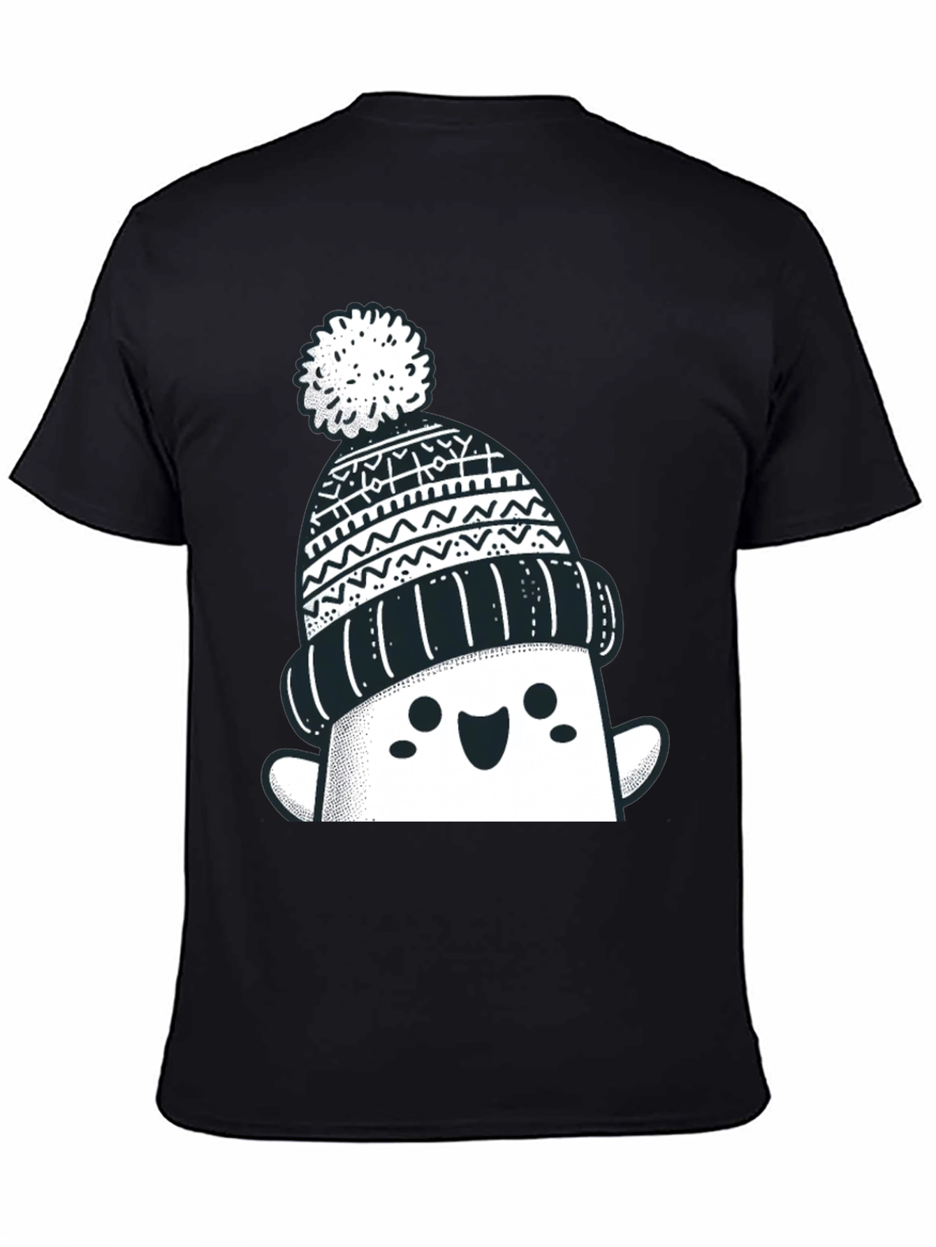 Black Festive Graphic Tee - Winter Hat Design view 4