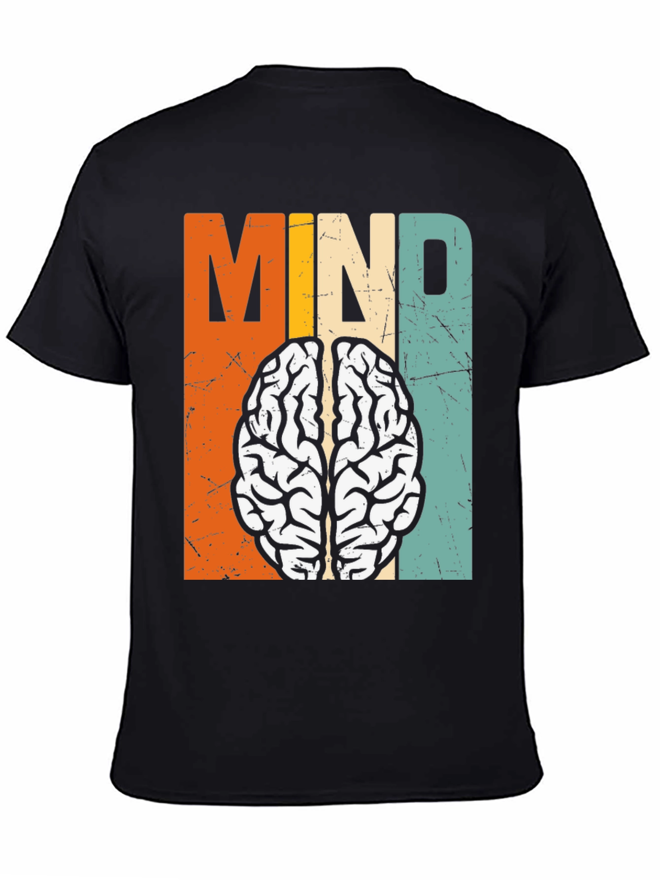 Black Retro Mind Brain Graphic T-Shirt view 4