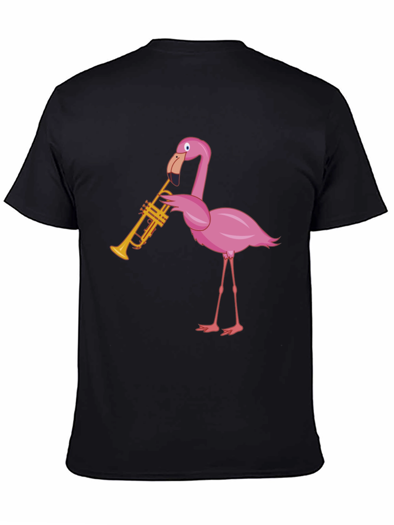 Black Funky Flamingo Trumpet Graphic T-Shirt view 4