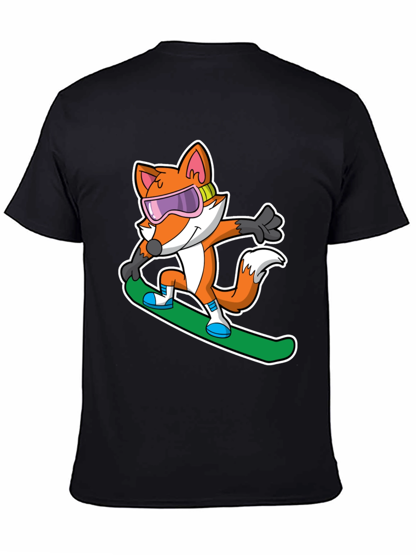 Black Fox Snowboarder T-Shirt - Cool Cartoon Animal Tee view 4