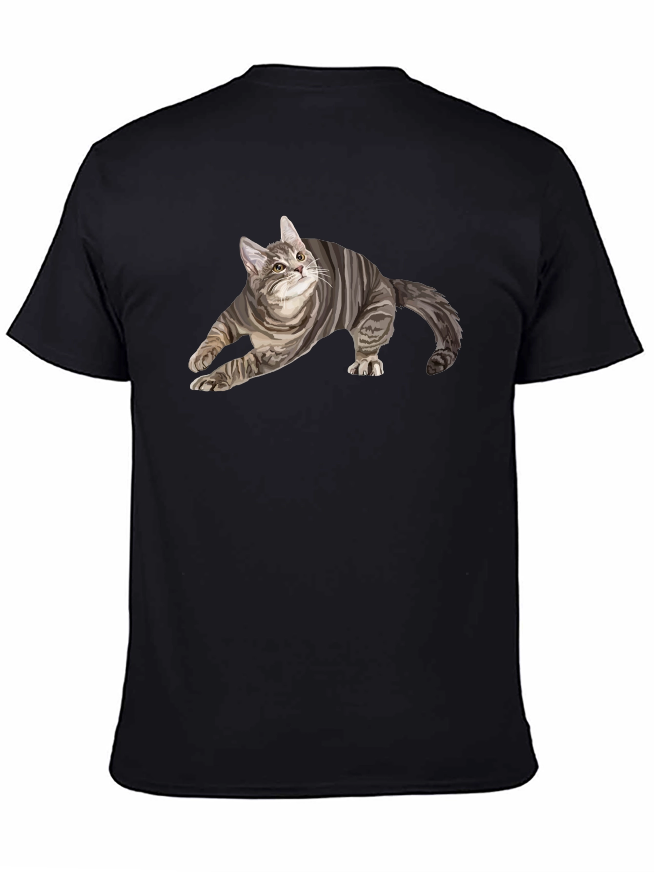 Black Men's Black T-Shirt with Cat Graphic view 4
