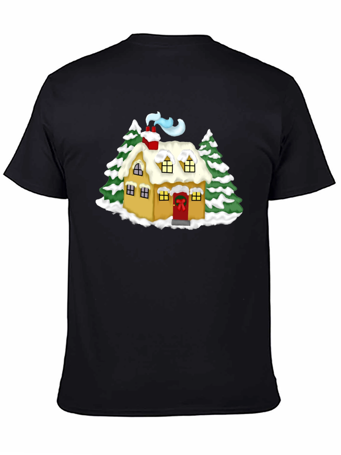 Black Whimsical Winter House Graphic Tee - Black view 4
