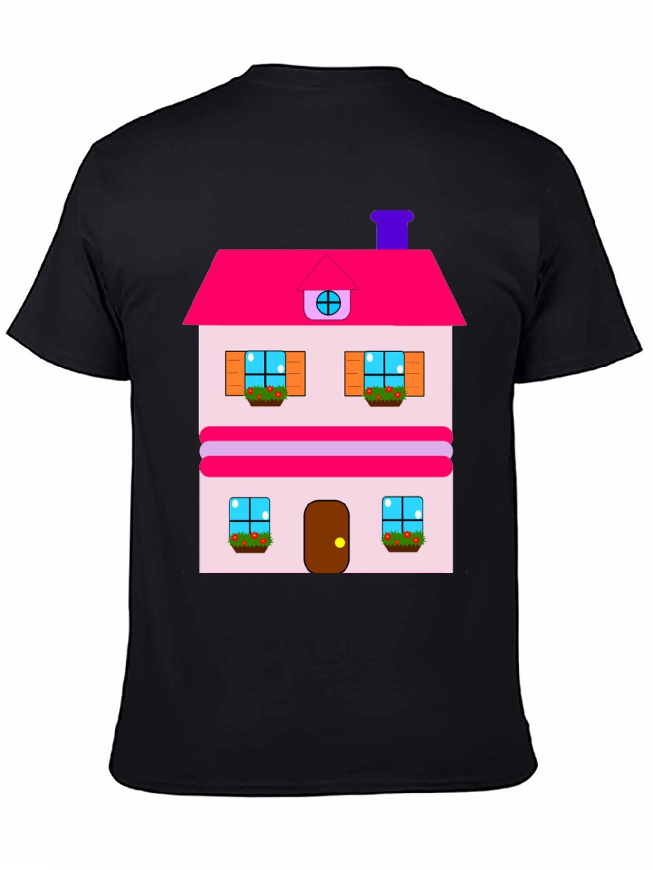 Black Whimsical House Print Tee - Black Cotton Blend view 4