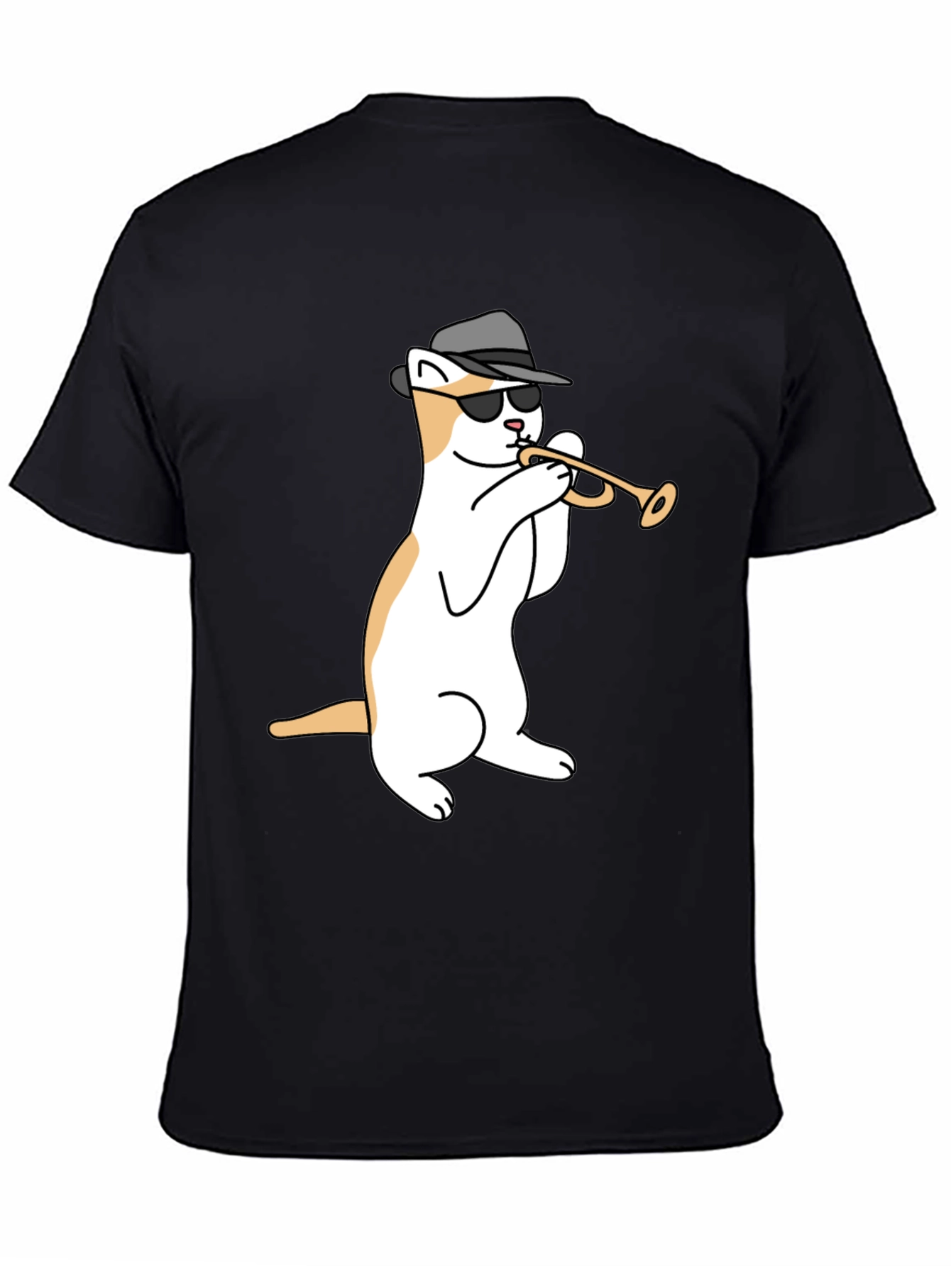 Black Cool Cat Trumpet Black T-Shirt view 4