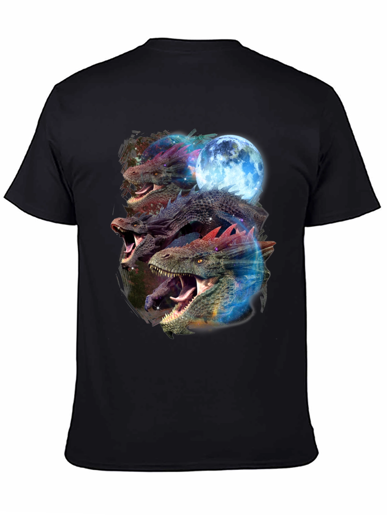 Black Dragon Trio Moon Black T-Shirt Graphic Print view 4