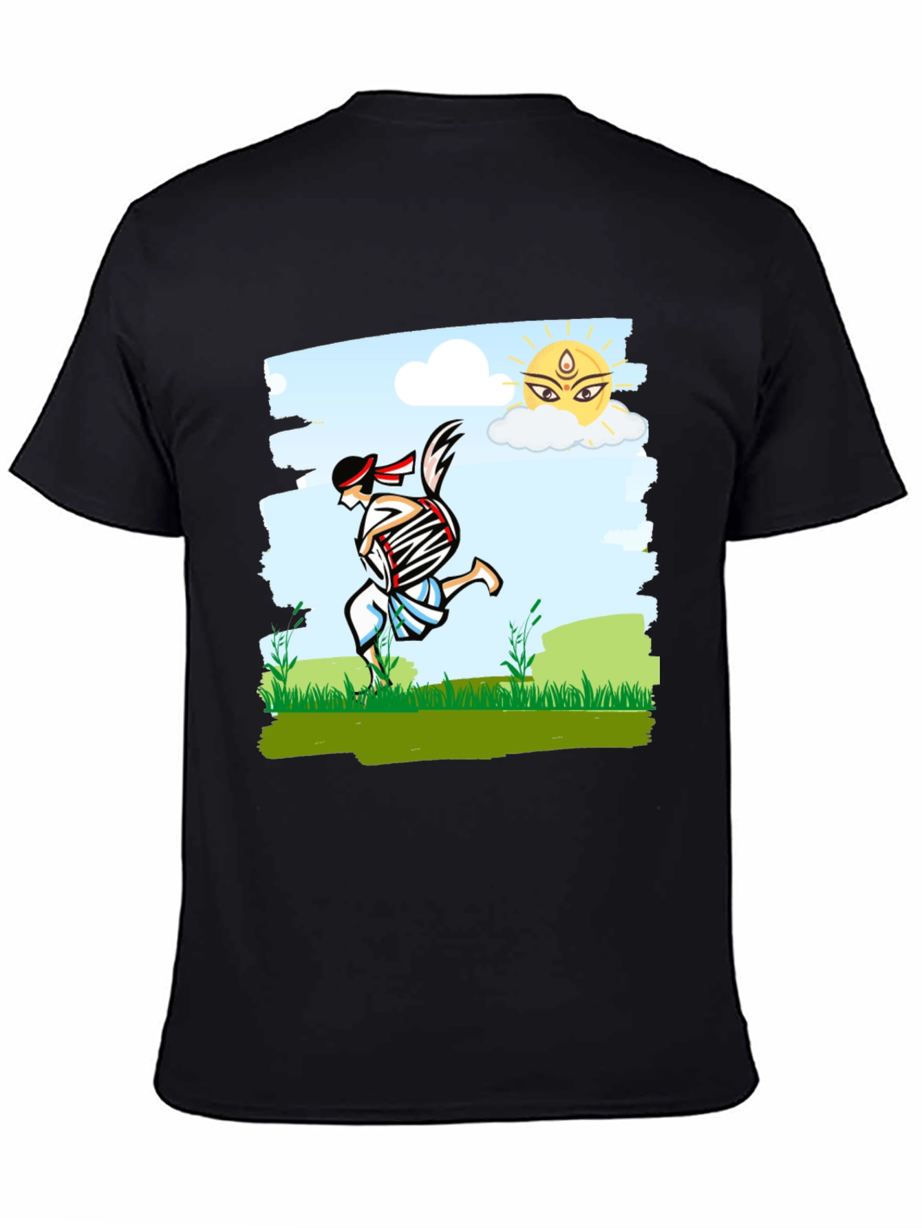 Black Bengali Drummer T-Shirt - Festive Indian Art Design view 4