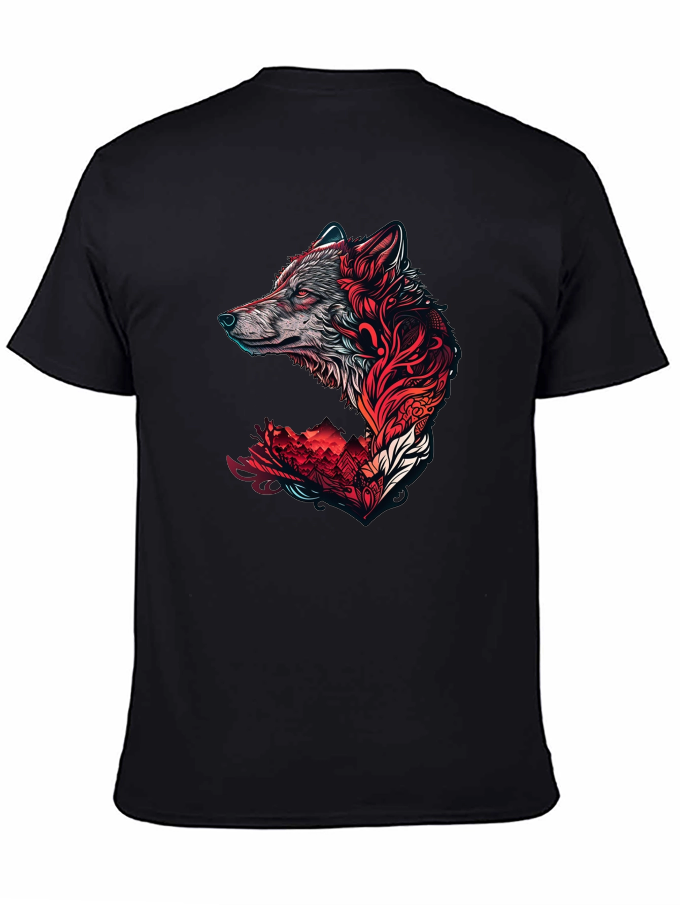 Black Wolf Graphic Print Crew Neck Tee - Black view 4
