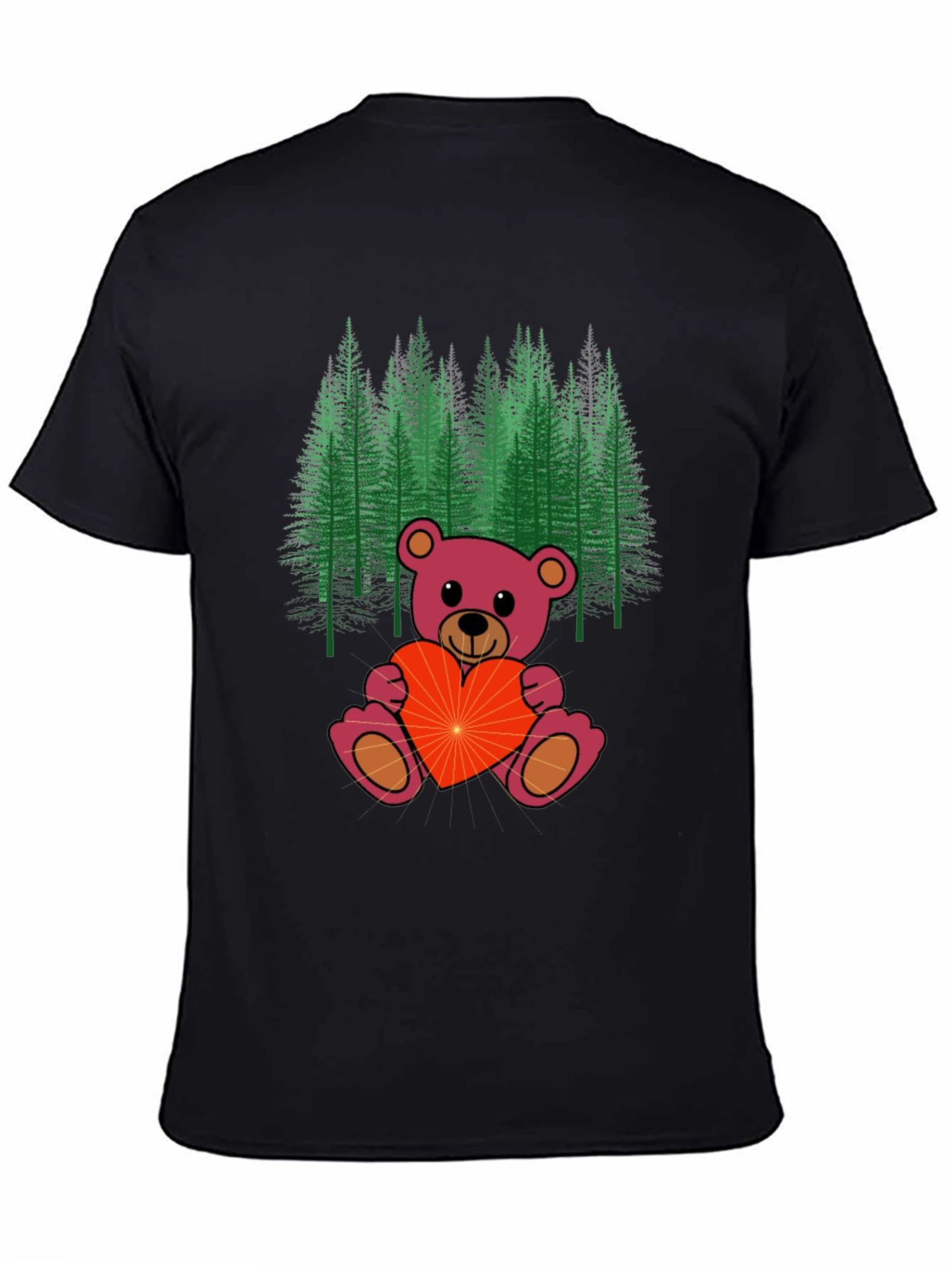 Black Teddy Bear Forest Graphic Tee - Men's Black T-Shirt view 4