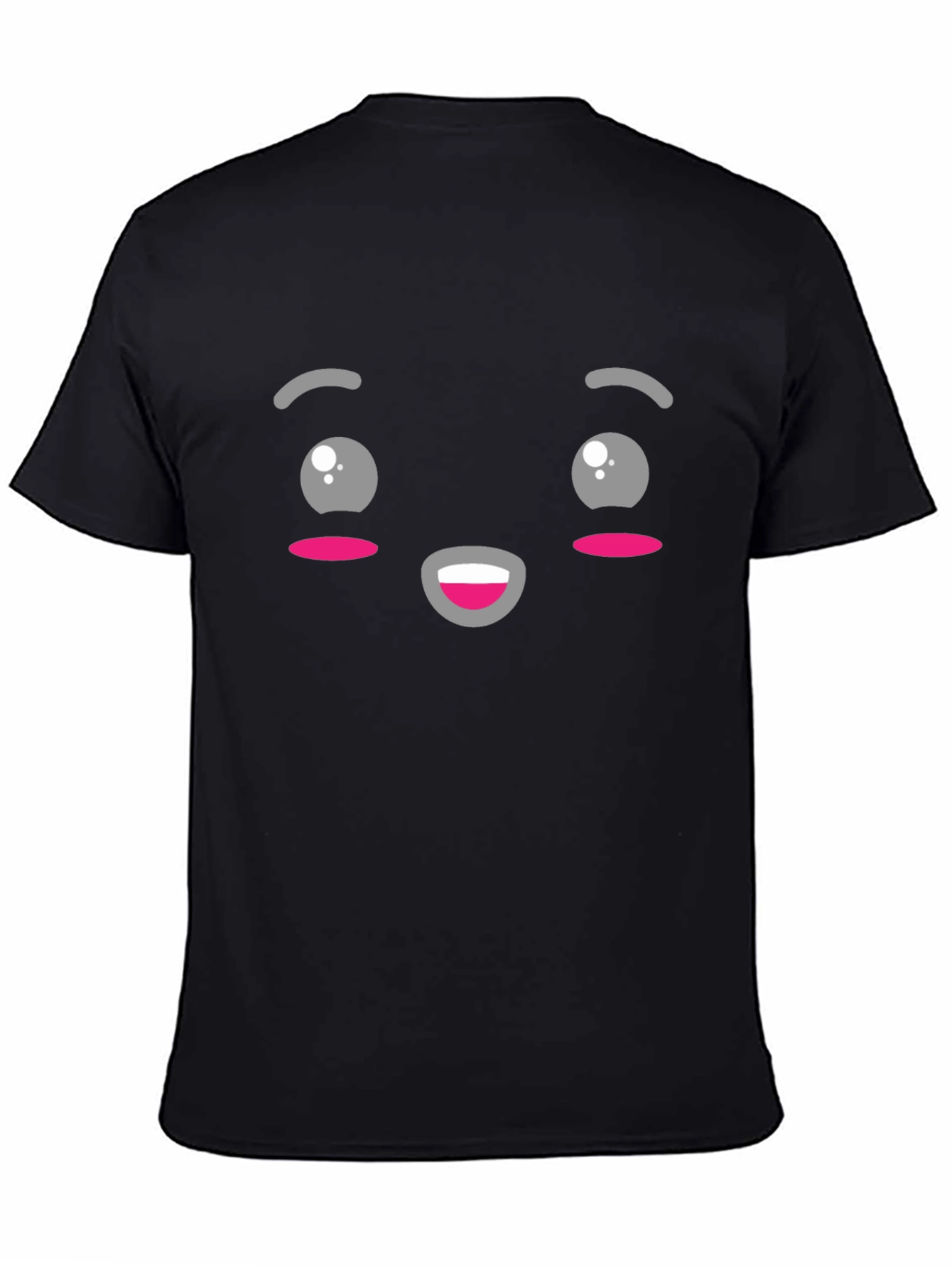 Black Cute Kawaii Style Face Black T-Shirt view 4