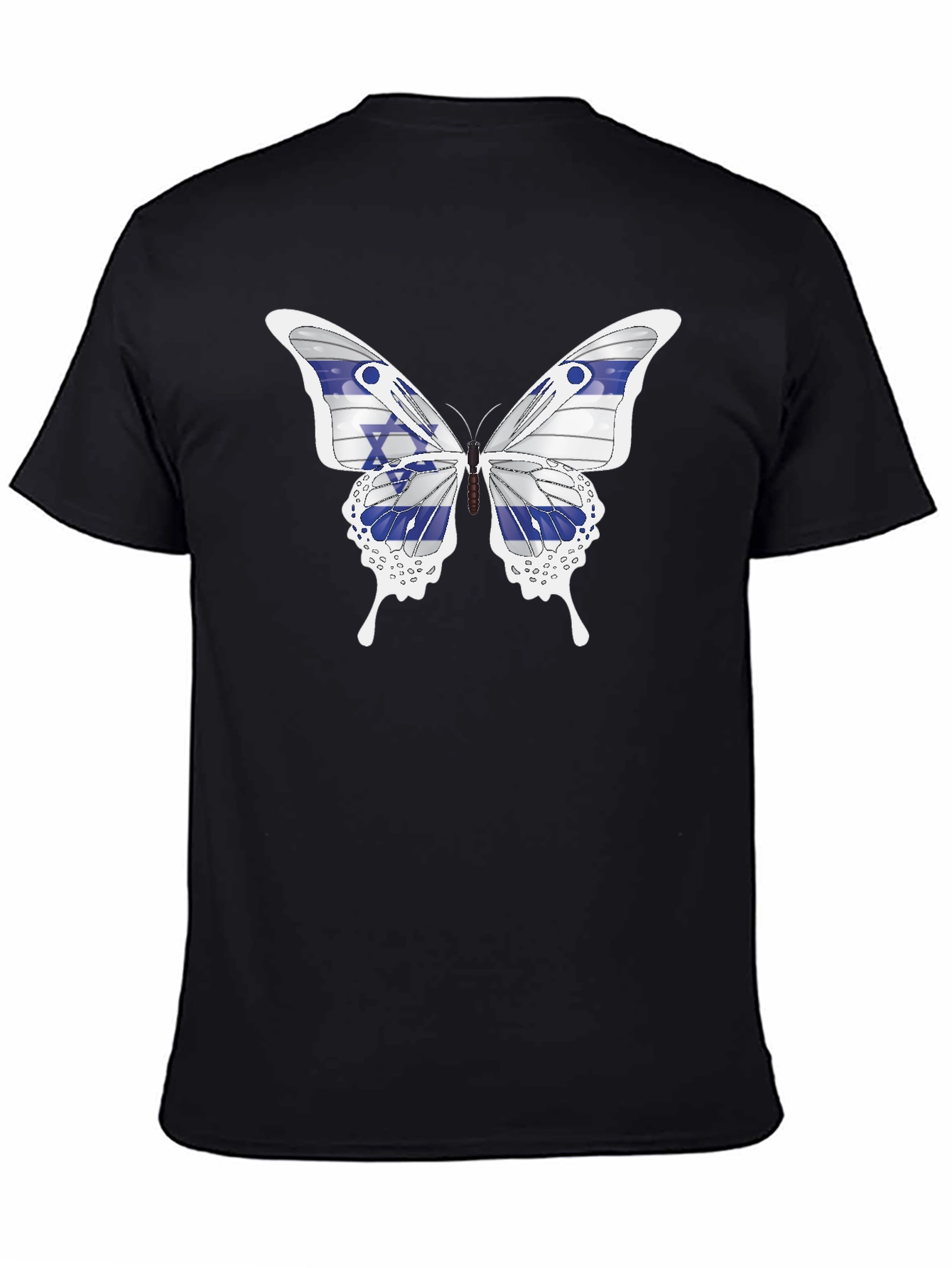 Black Israeli Flag Butterfly Graphic T-Shirt view 4