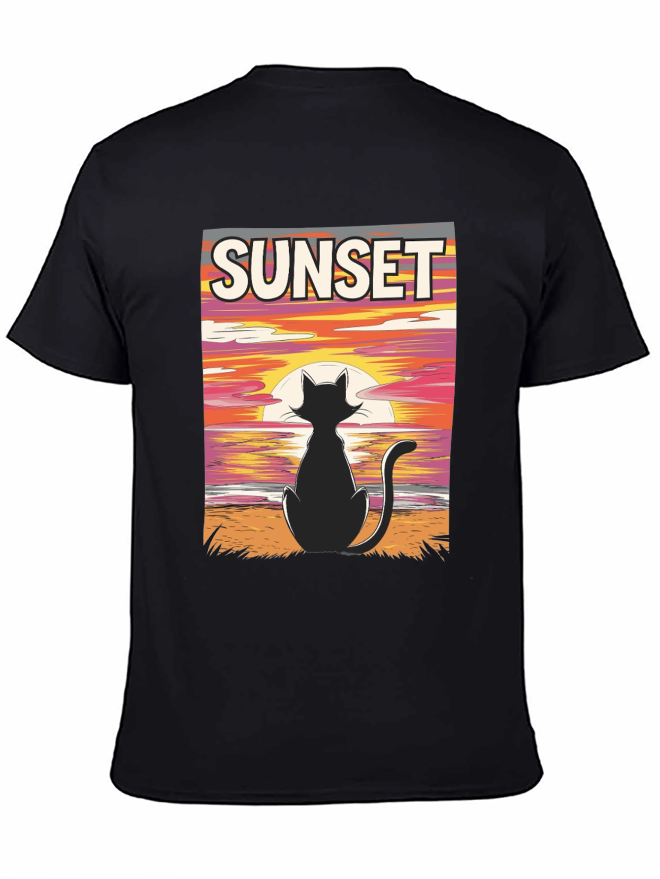 Black Sunset Cat Graphic T-Shirt - Black view 4